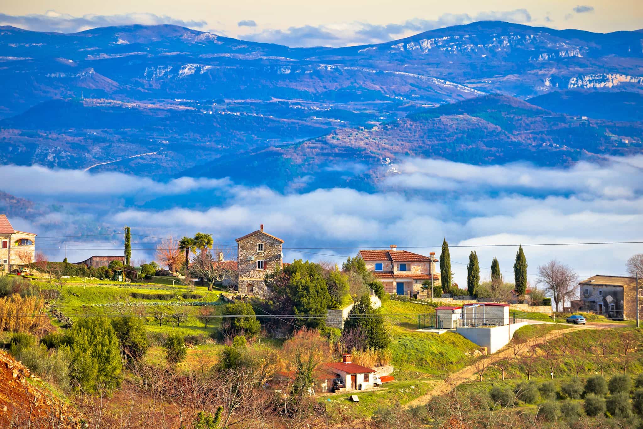 View of the village of Vizinada overlooking the Istrian countryside