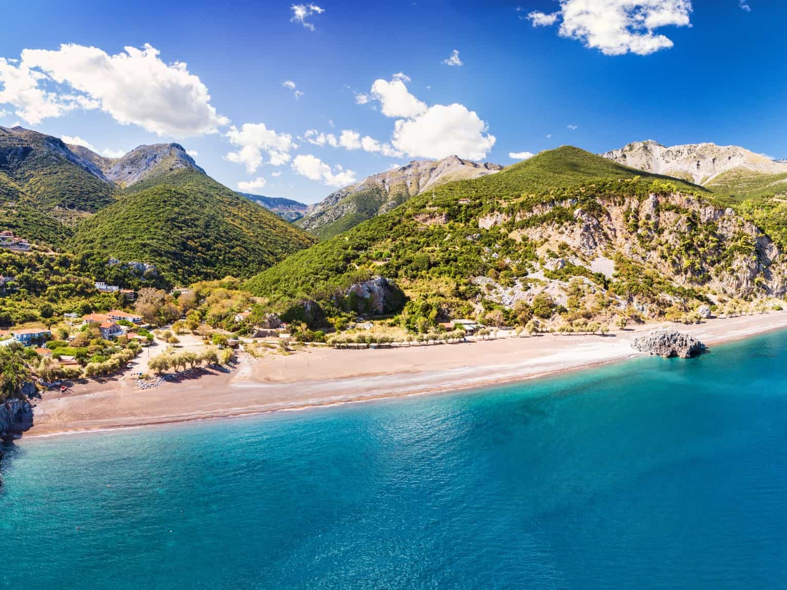 Evia Island, Greece view from the top overlooking the sea and beach.