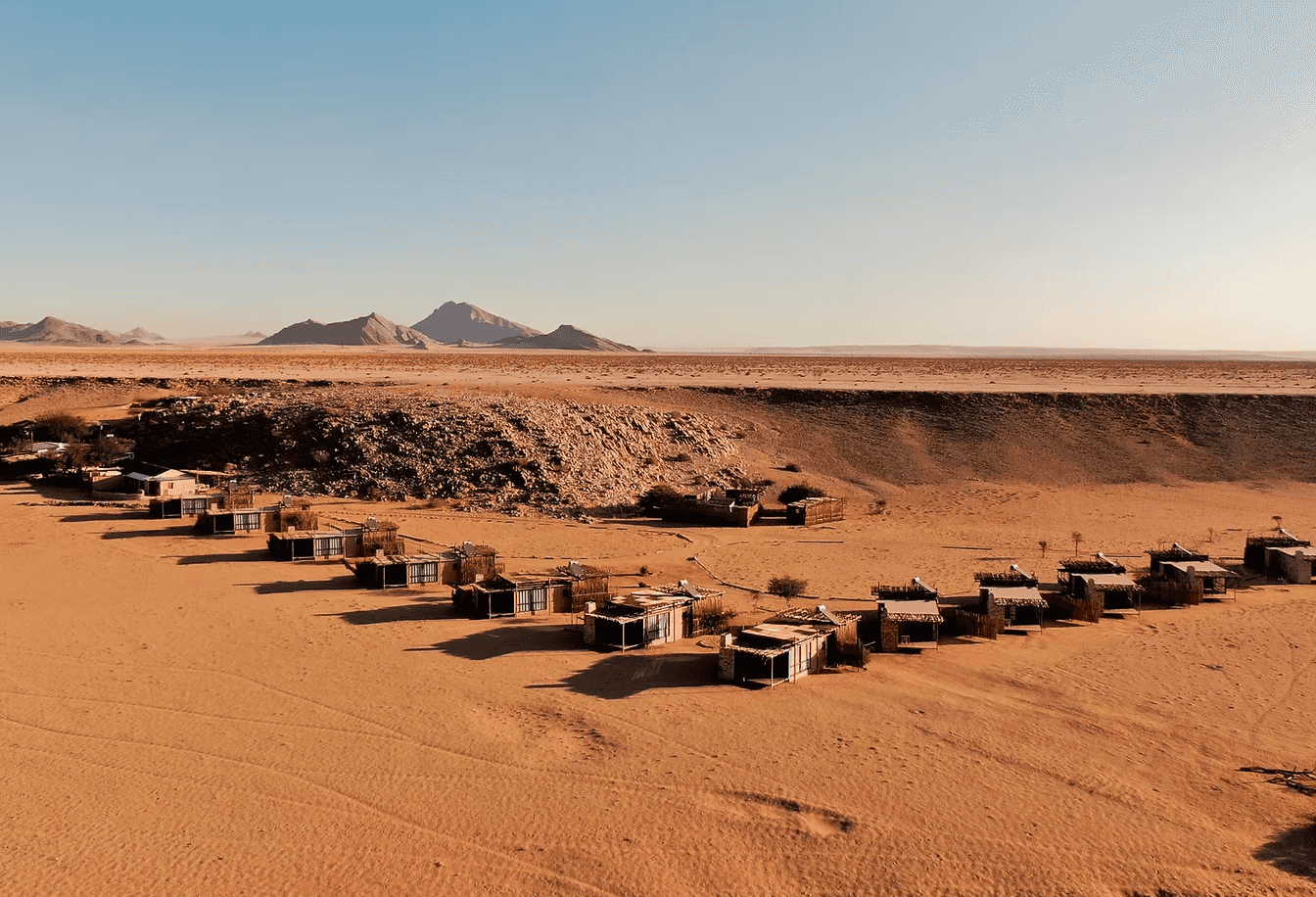 Sossus on Foot from the air in the desert of Namibia.