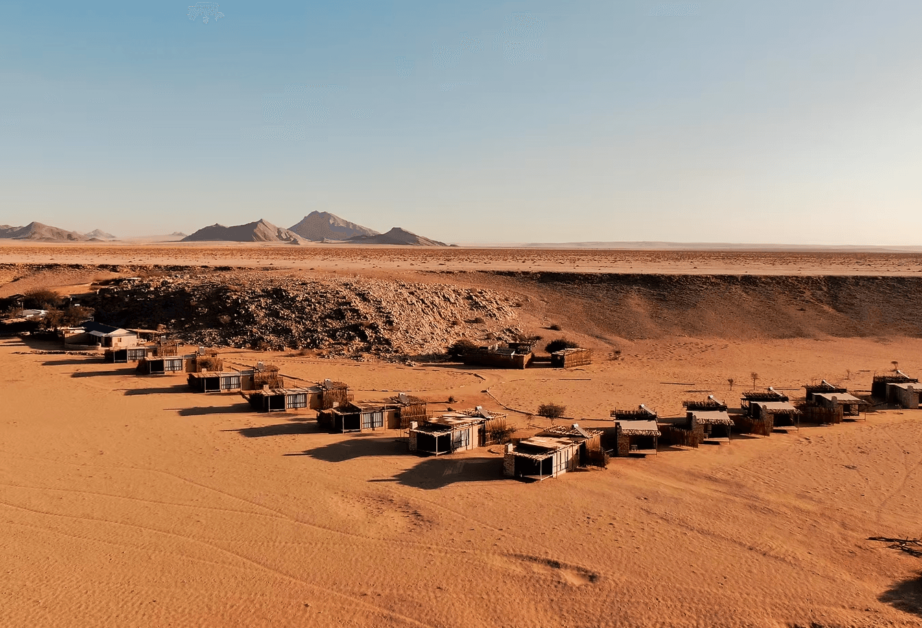Sossus on Foot from the air in the desert of Namibia.