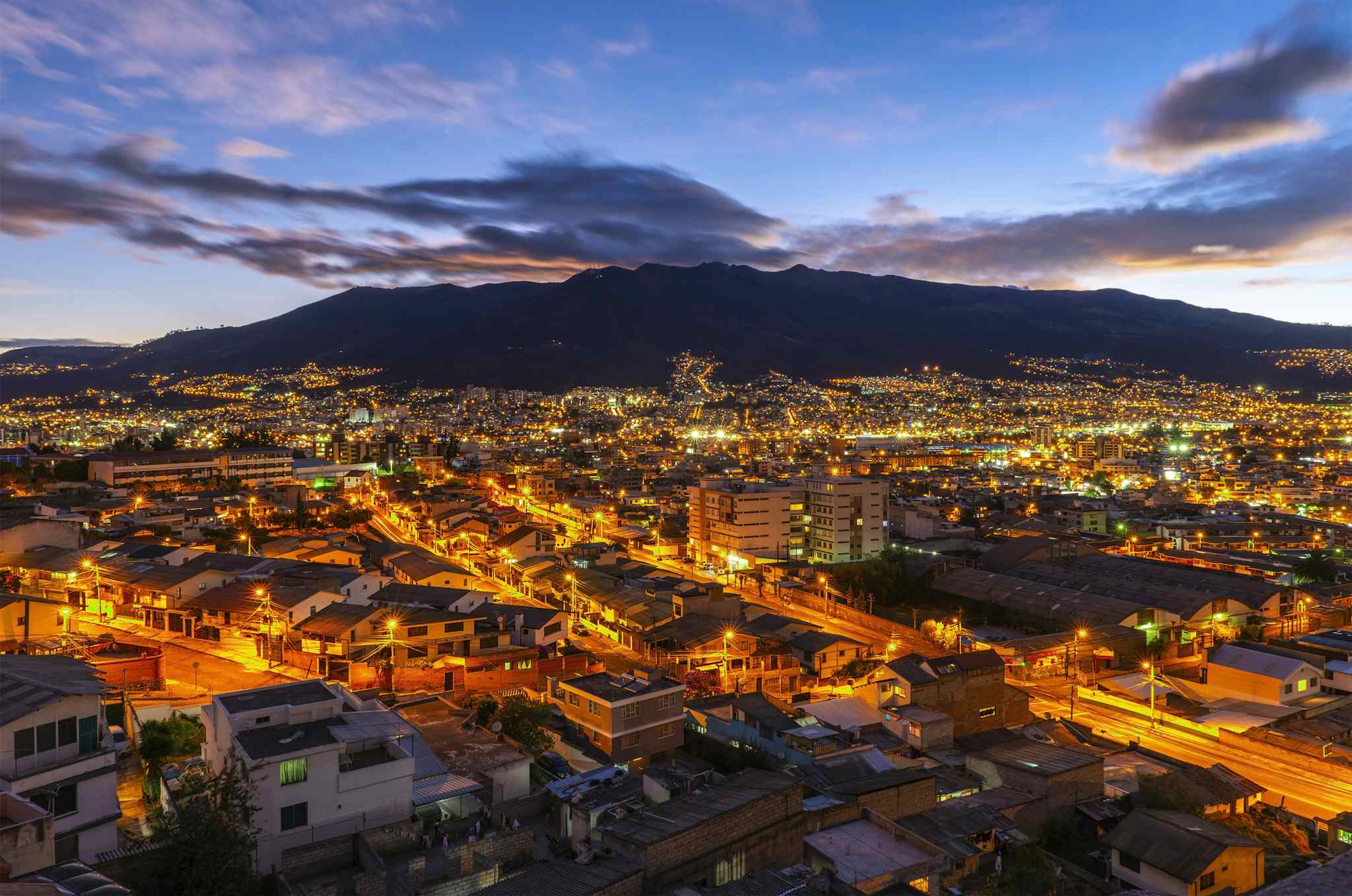 A cit scape of Quito at night, Ecuador. 