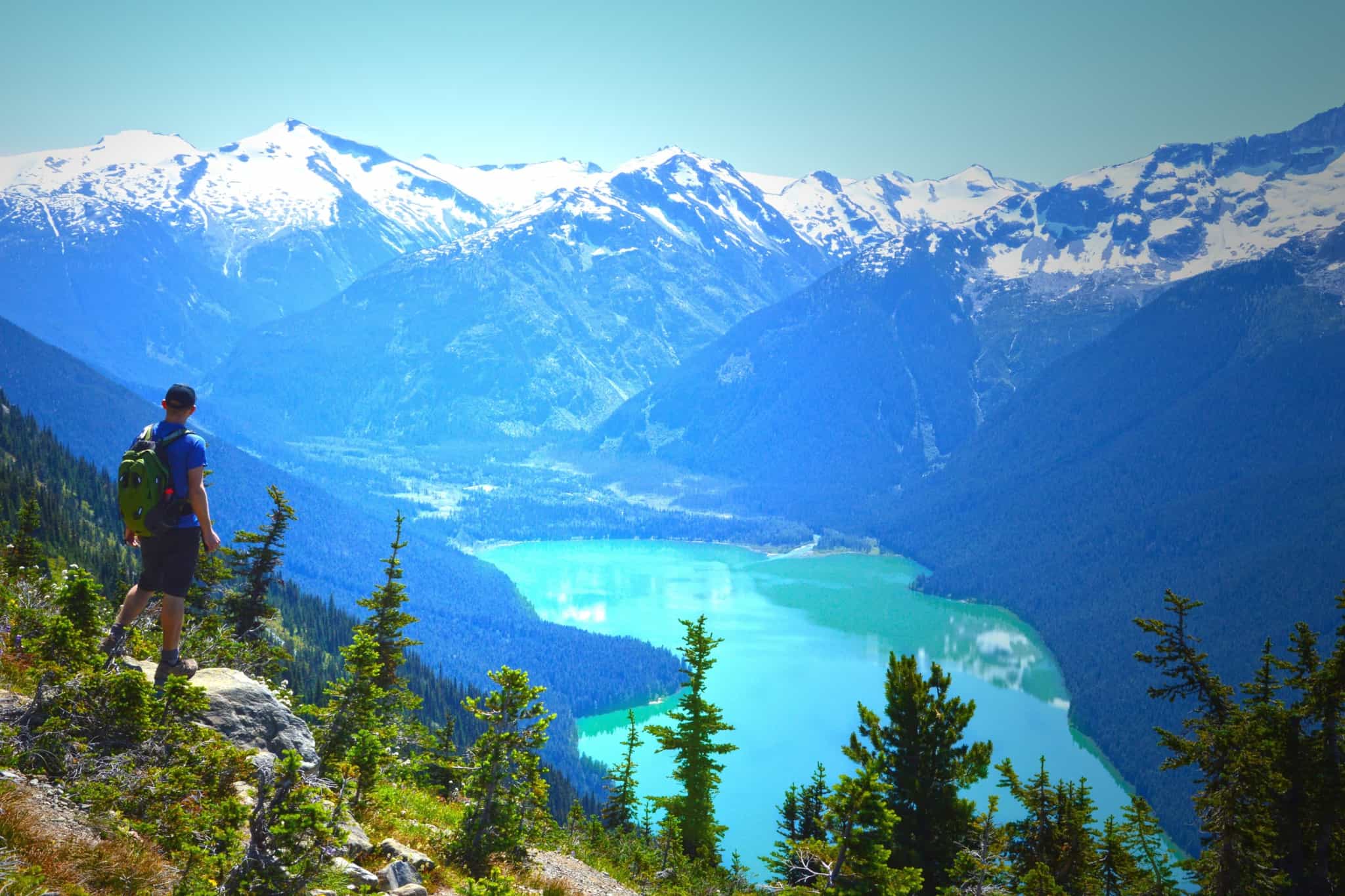 Hiker on the Hight Note Trail in Whistler, Canadian Rockies.