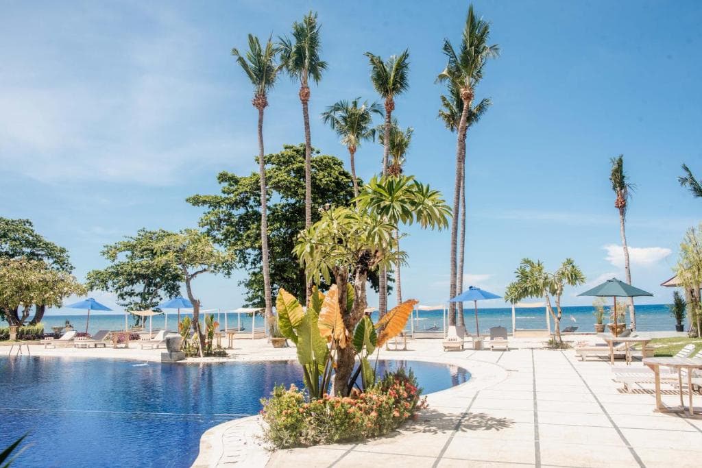 Poolside at New Sunari, Bali, Indonesia.