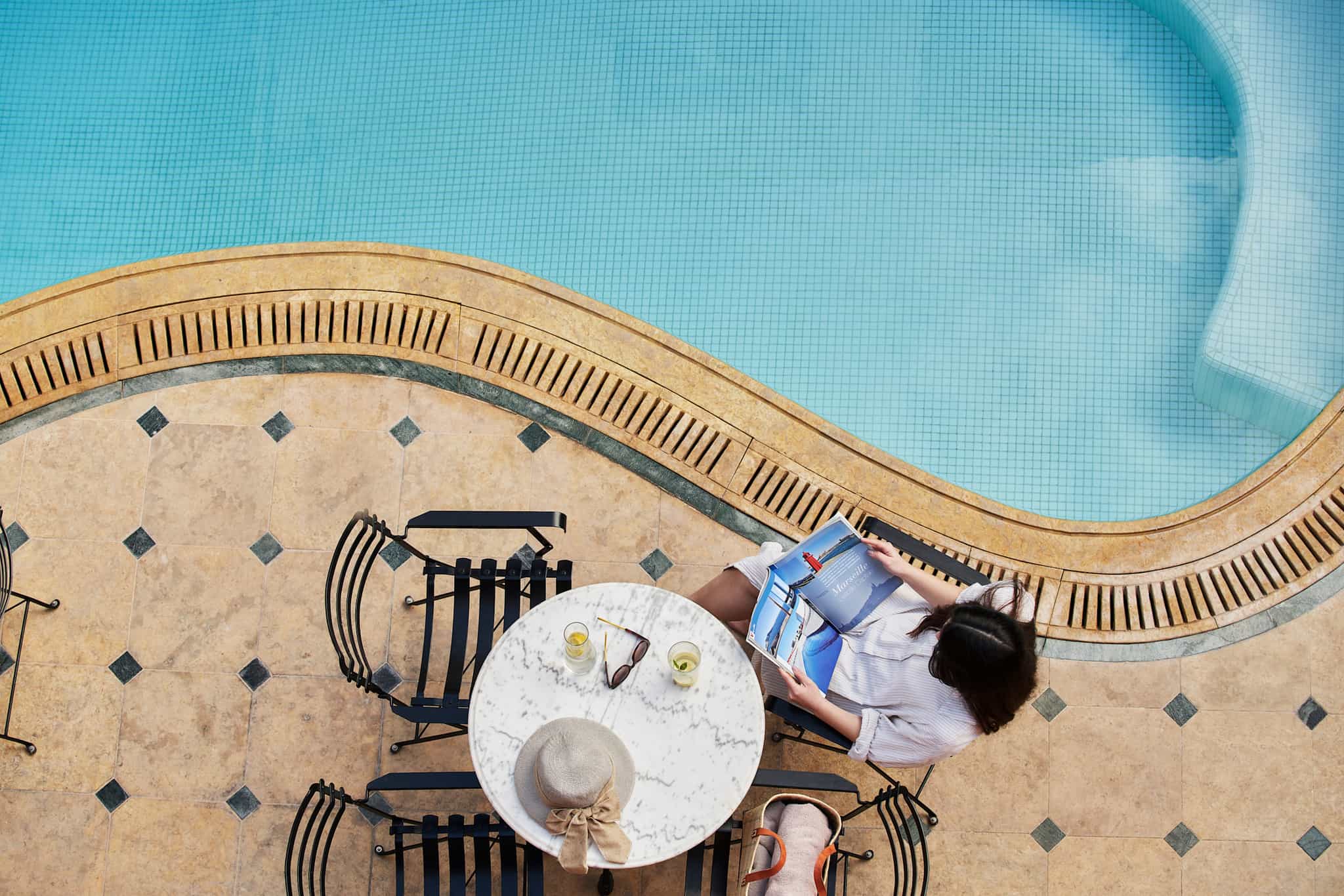 Overhead view of the pool at Ippoliti Hotel, Nafplio, Greece.