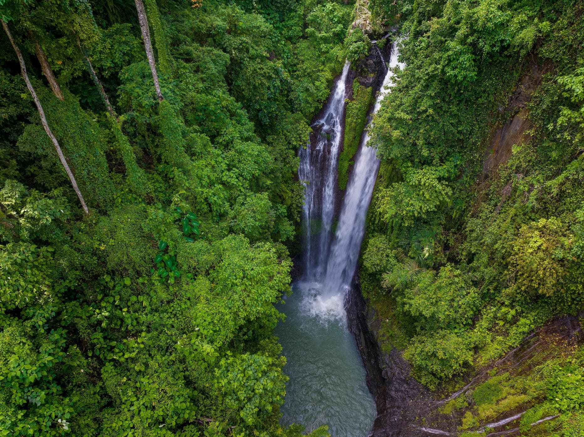 Aerial view of Aling Aling Waterfall, Bali.