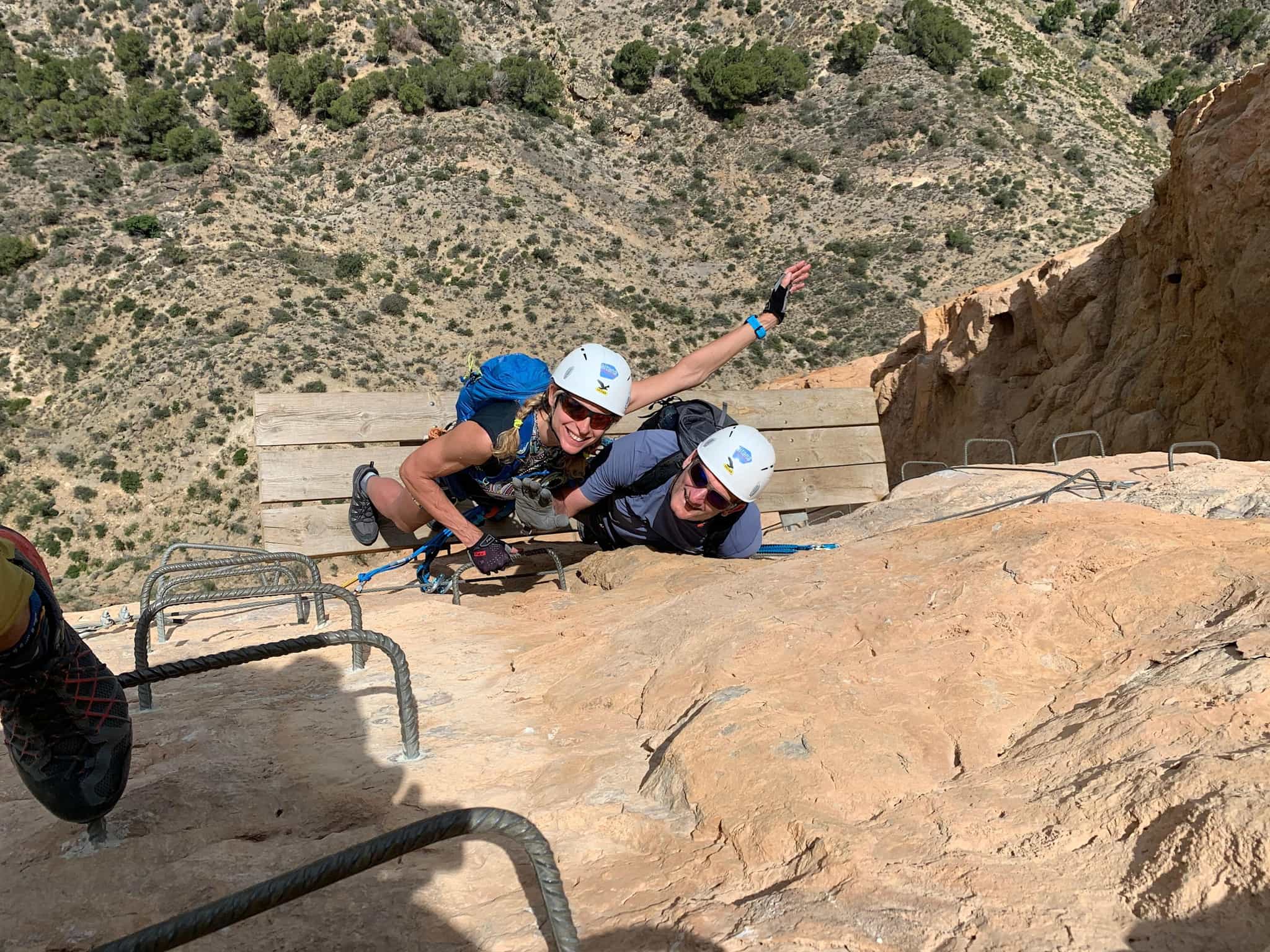 Climbers on a via ferrata in Alicante, Spain.