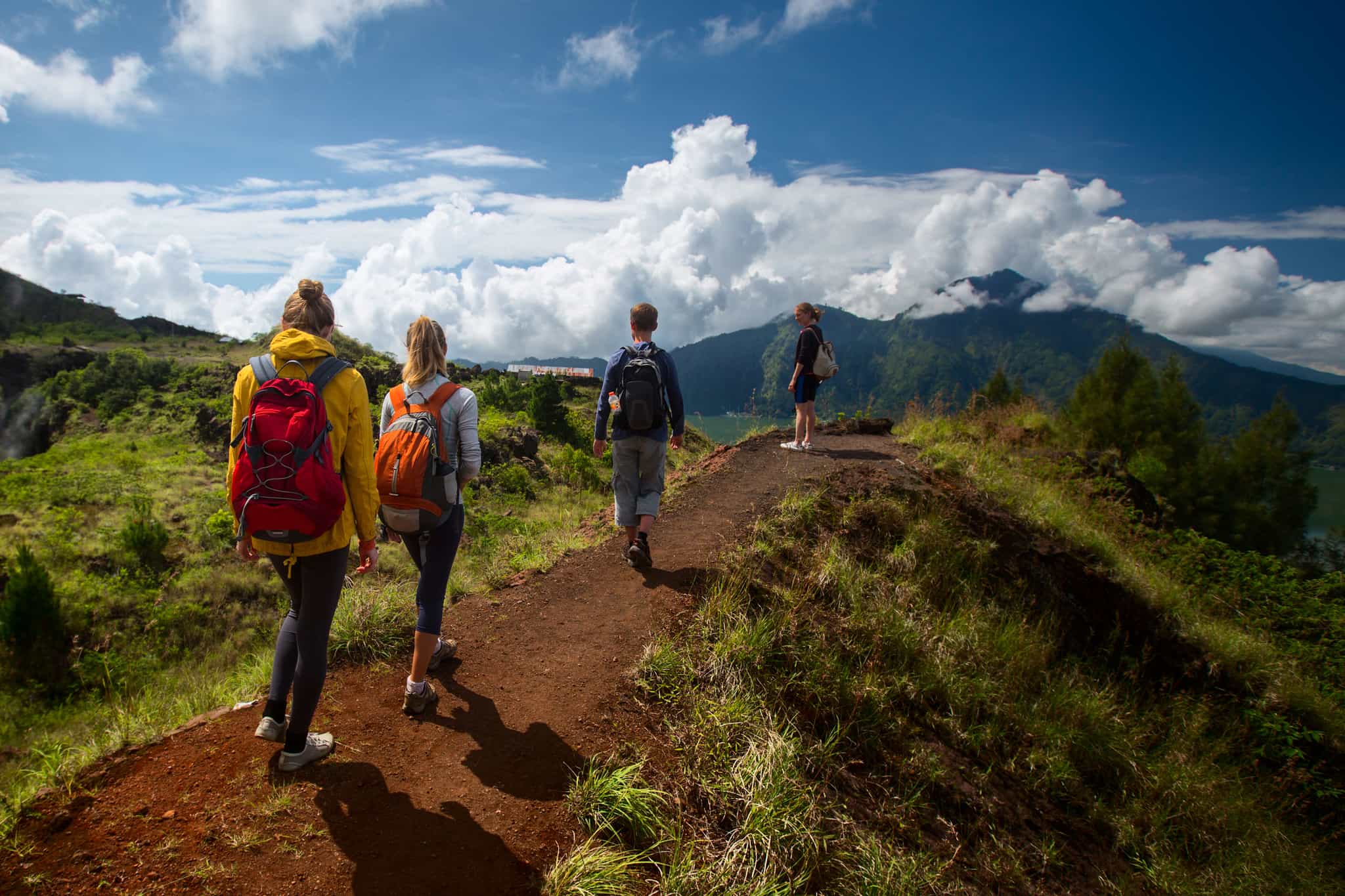 Group of trekkers on Mount Catur, Indonesia.