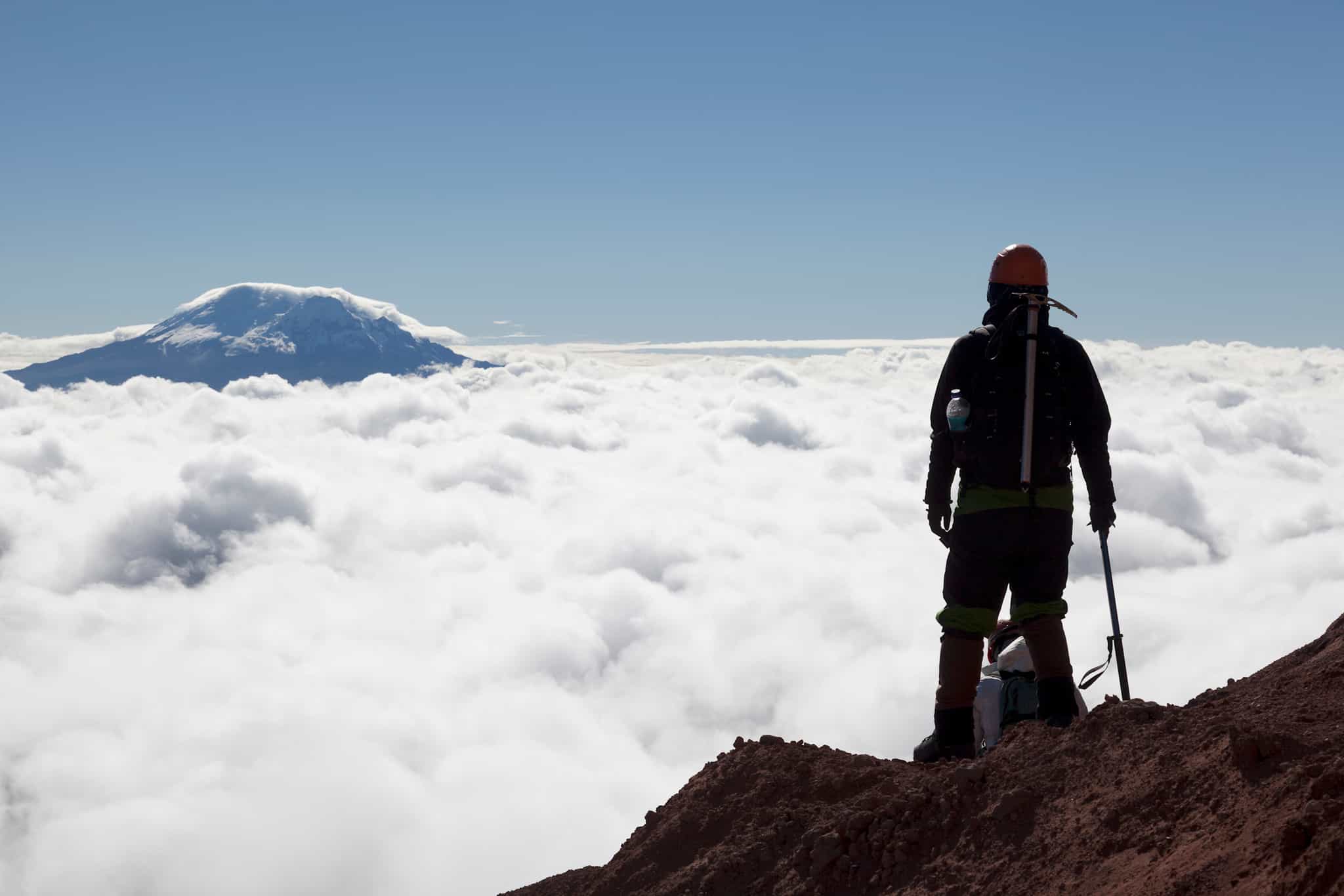 Climber at the top of Cotopaxi in Ecuador.