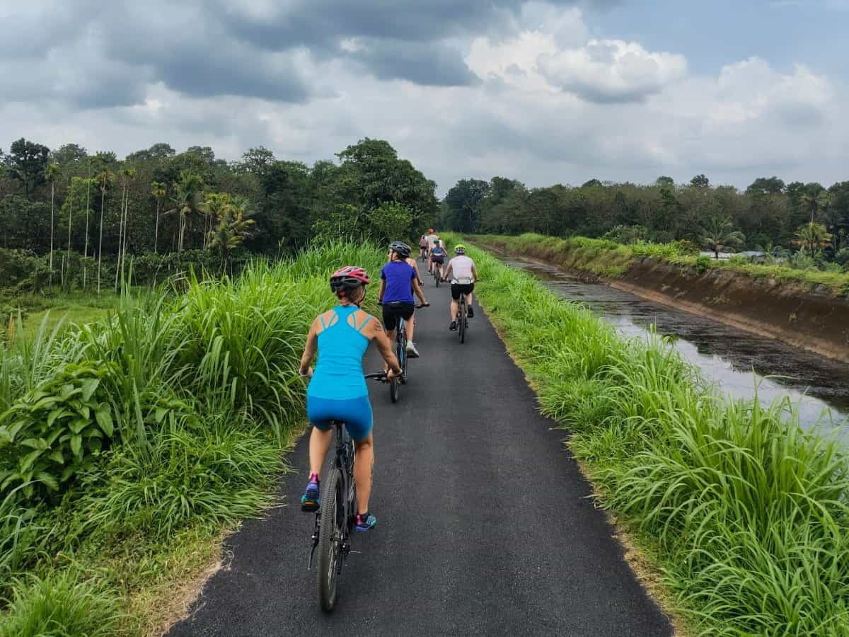 Cycling along the backwater canals in Kerala,