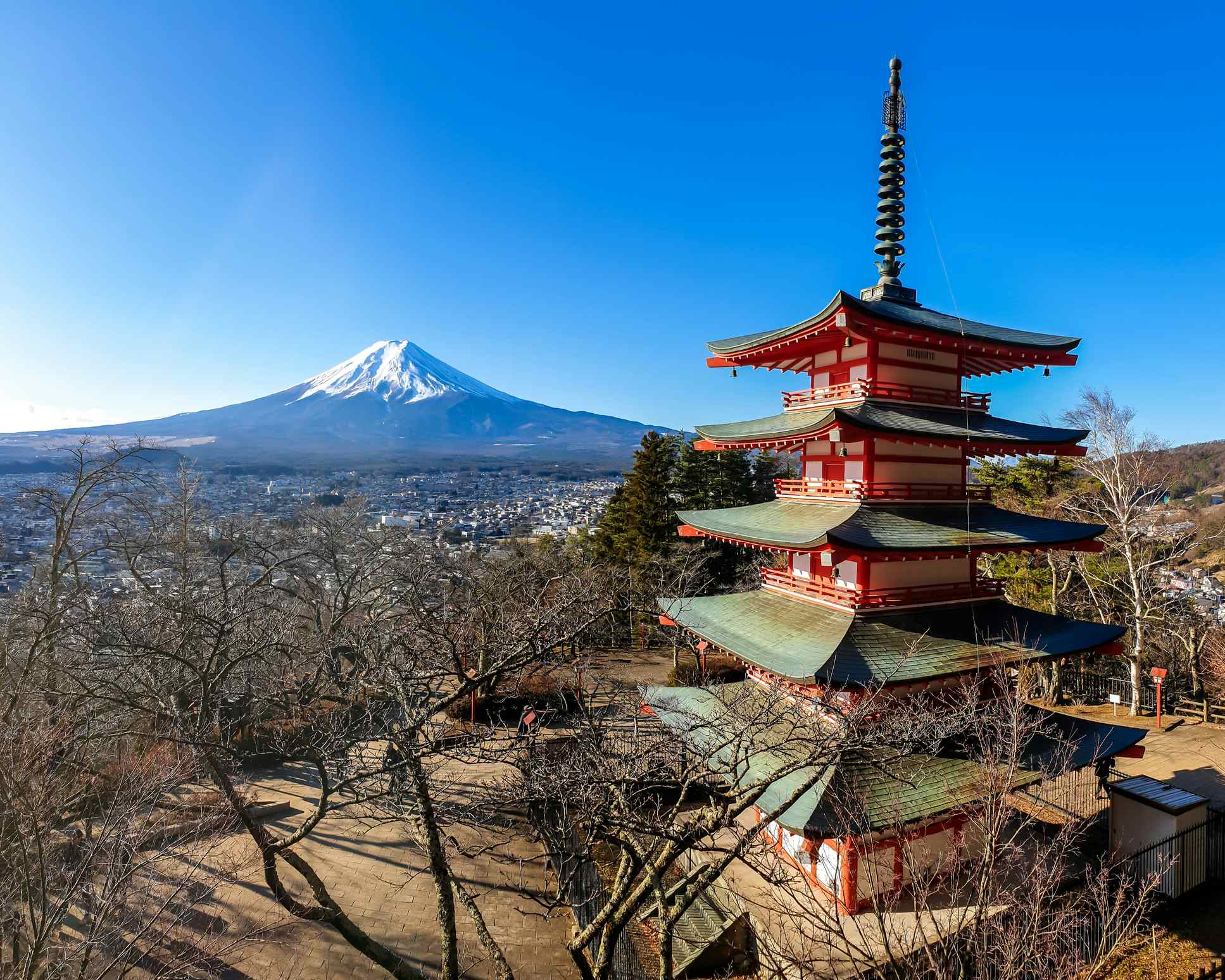Chureito Pagoda with Mt Fuji view, Japan. Photo: iStock-1211189526