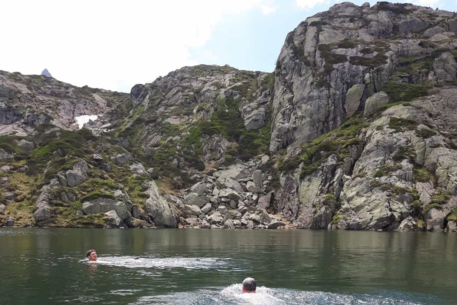 Swimming in a mountain lake in the Pyrenees