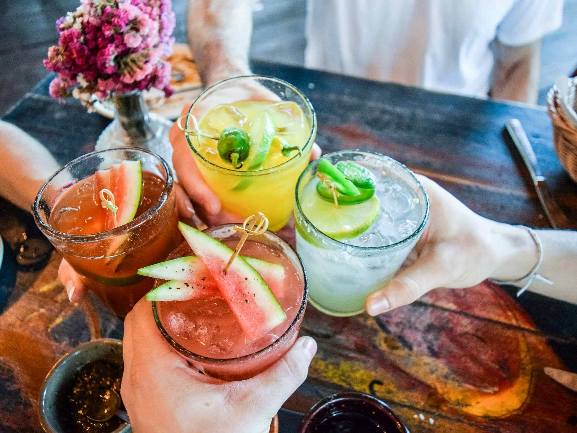 Colourful margarita cocktails in Mexico
