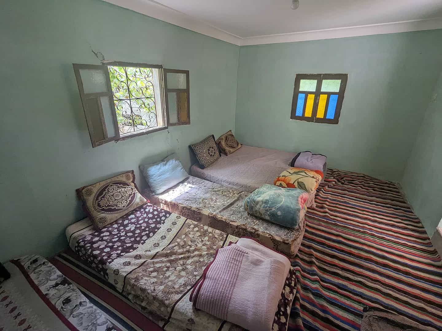 Dorm-style room at a Berber gite in Morocco's Atlas Mountains.