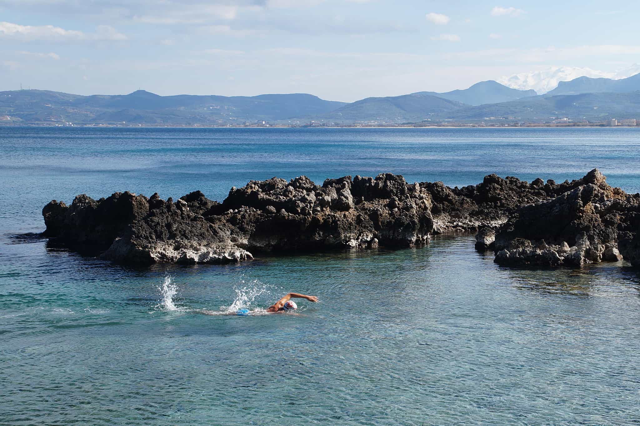Open water swimmer in the sea near Kissamos in Crete.