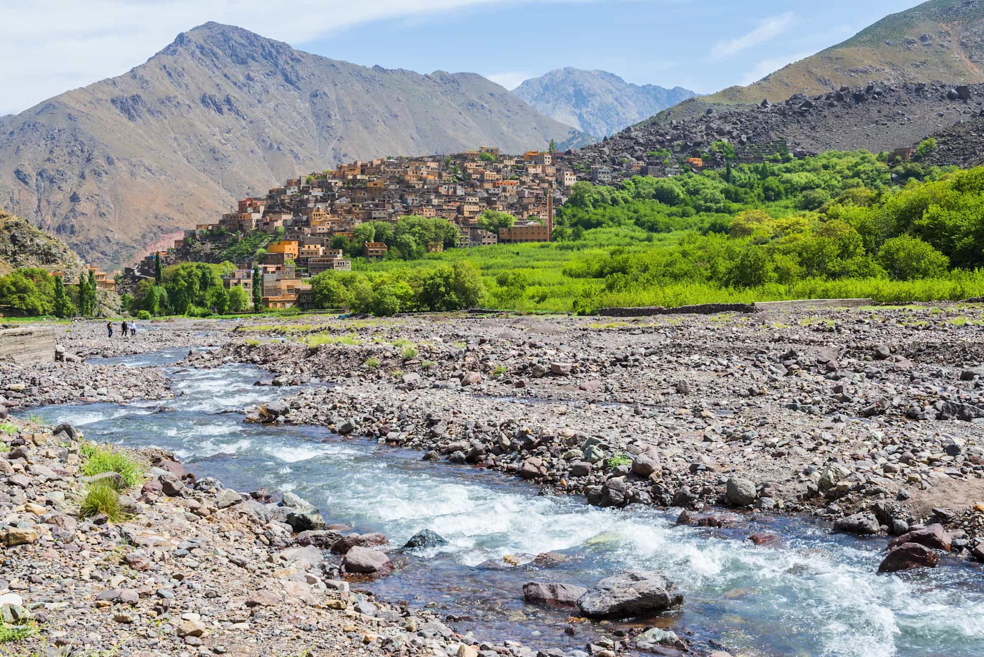 River flowing through to the village of Aroumd in the Atlas Mountains, Morocco