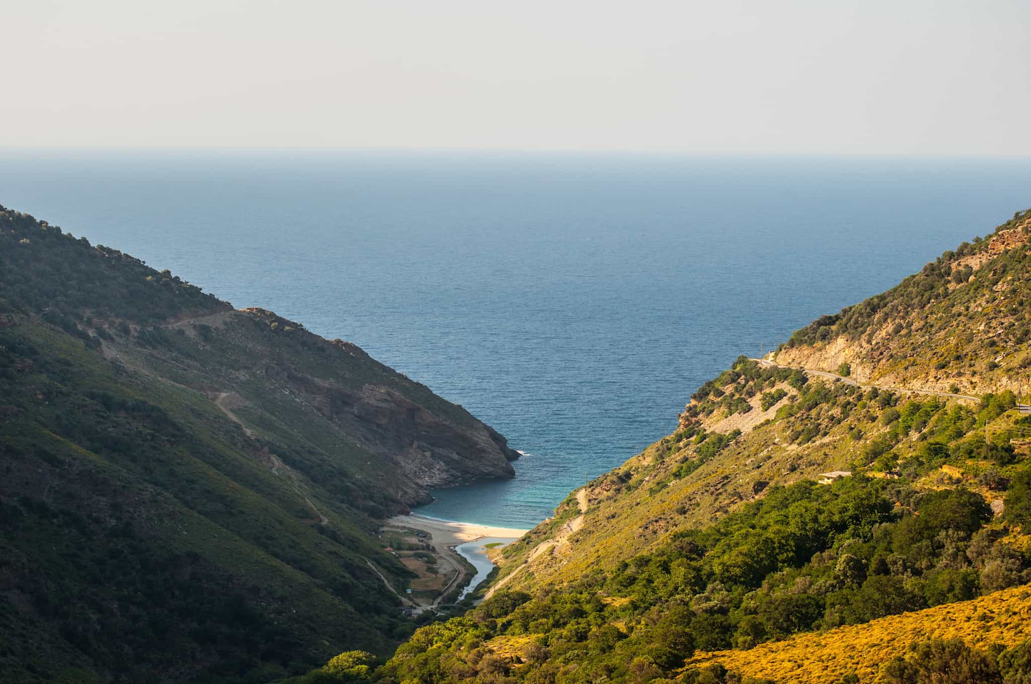 Remote beach from a distance on Evia Island, Greece.