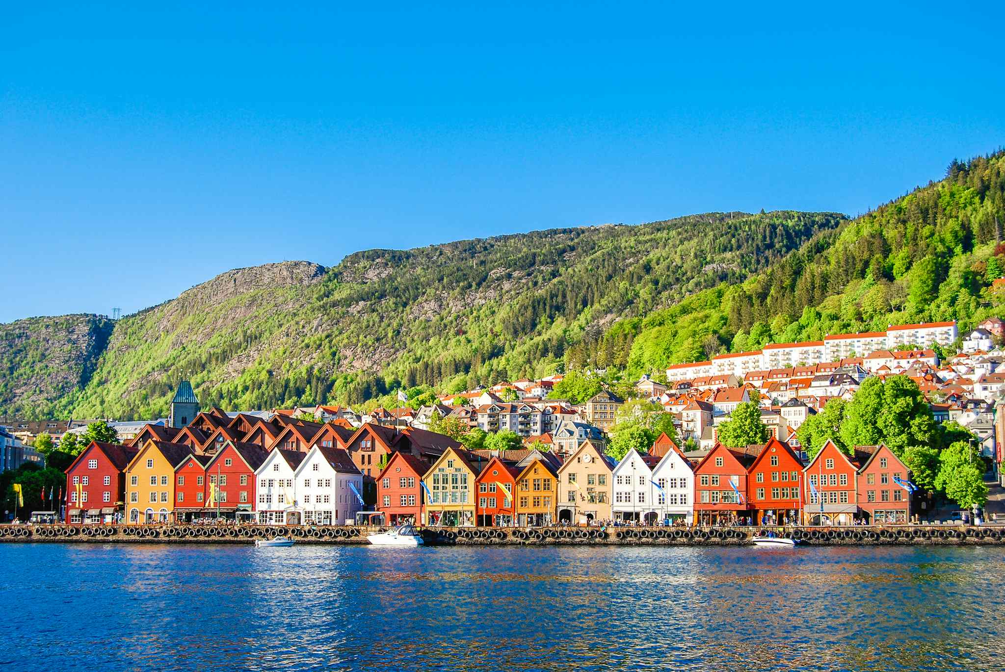 A view of the Bergen from the water in Norway. 