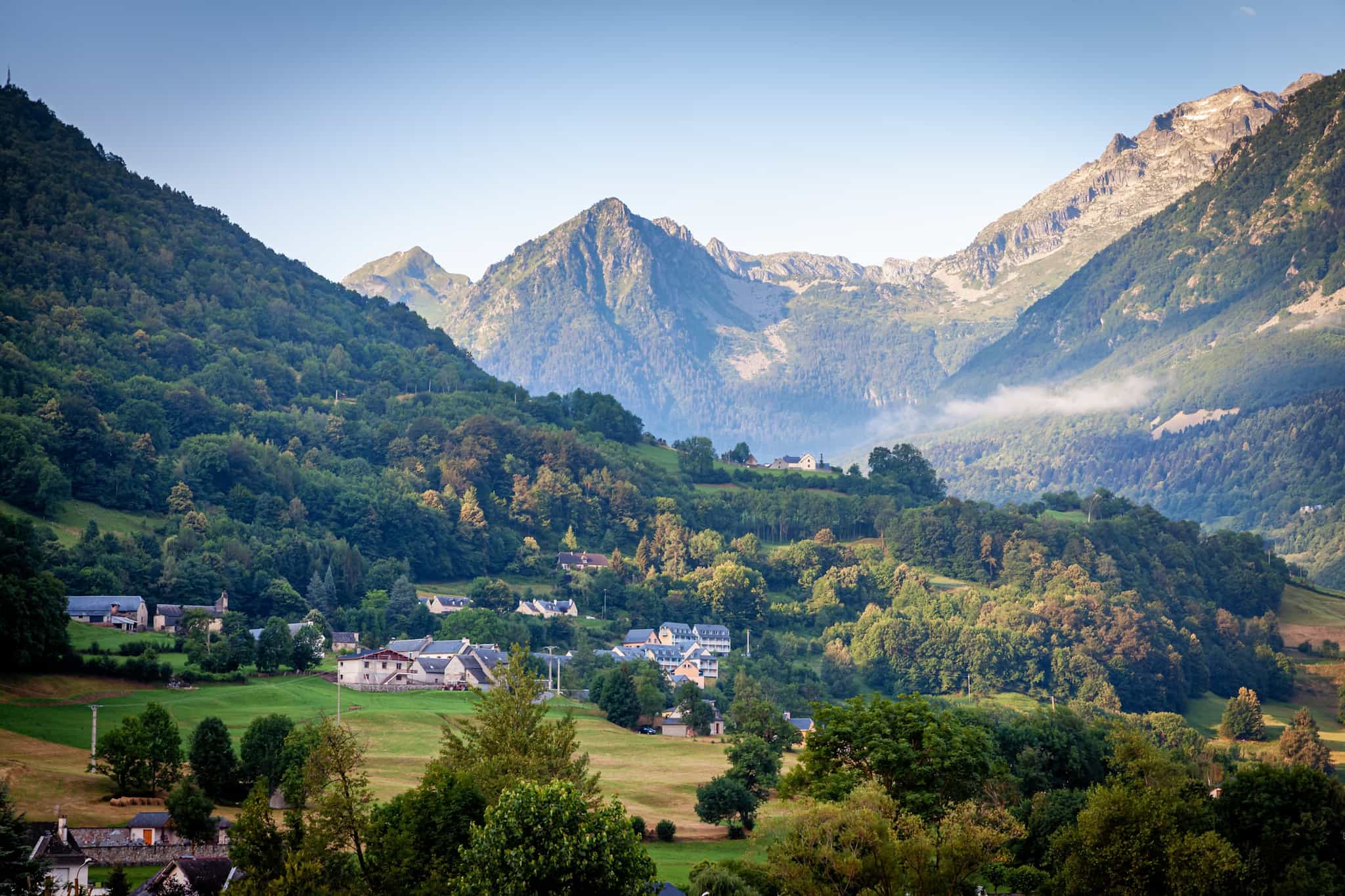 Town of Luz Saint Sauvuer with mountain backdrop