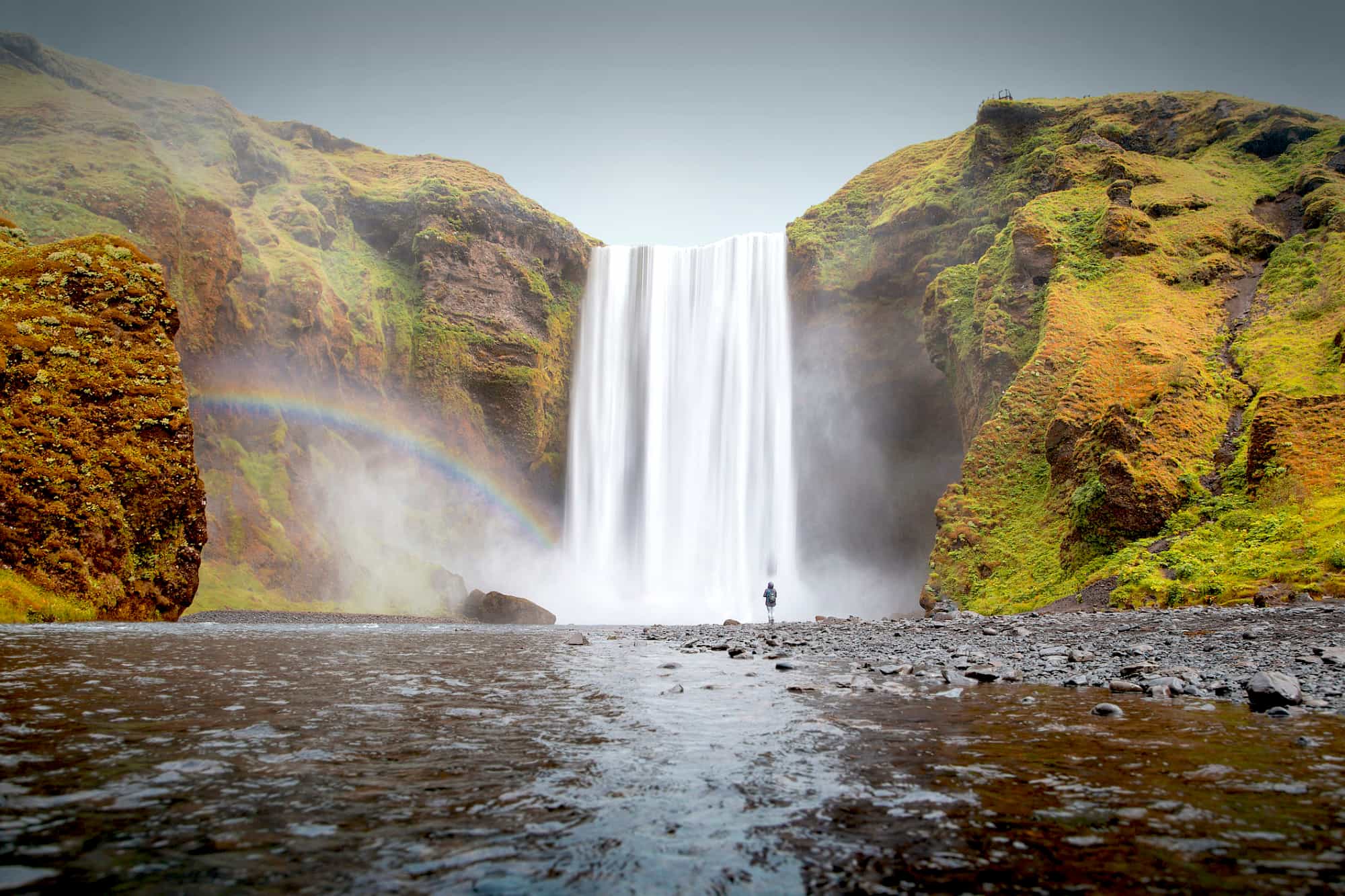 Cascading Skógafoss waterfall in Iceland