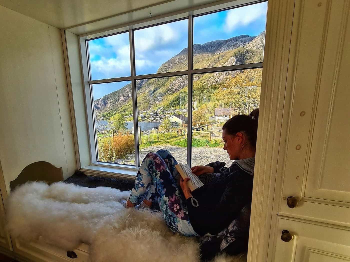 Window views at Goysa Gard, Lysefjorden, Norway.