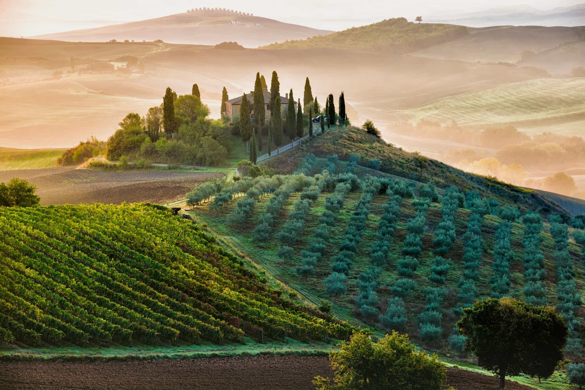 Landscape of San Quirico d'Orcia in Tuscany, Italy.