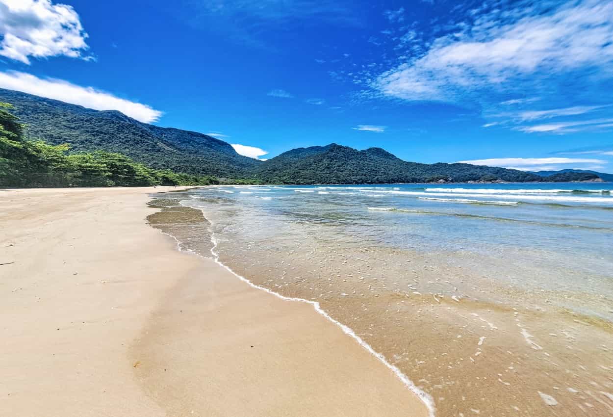 The pristine sands of Dois Rios Beach on Ilha Grande in Brazil
