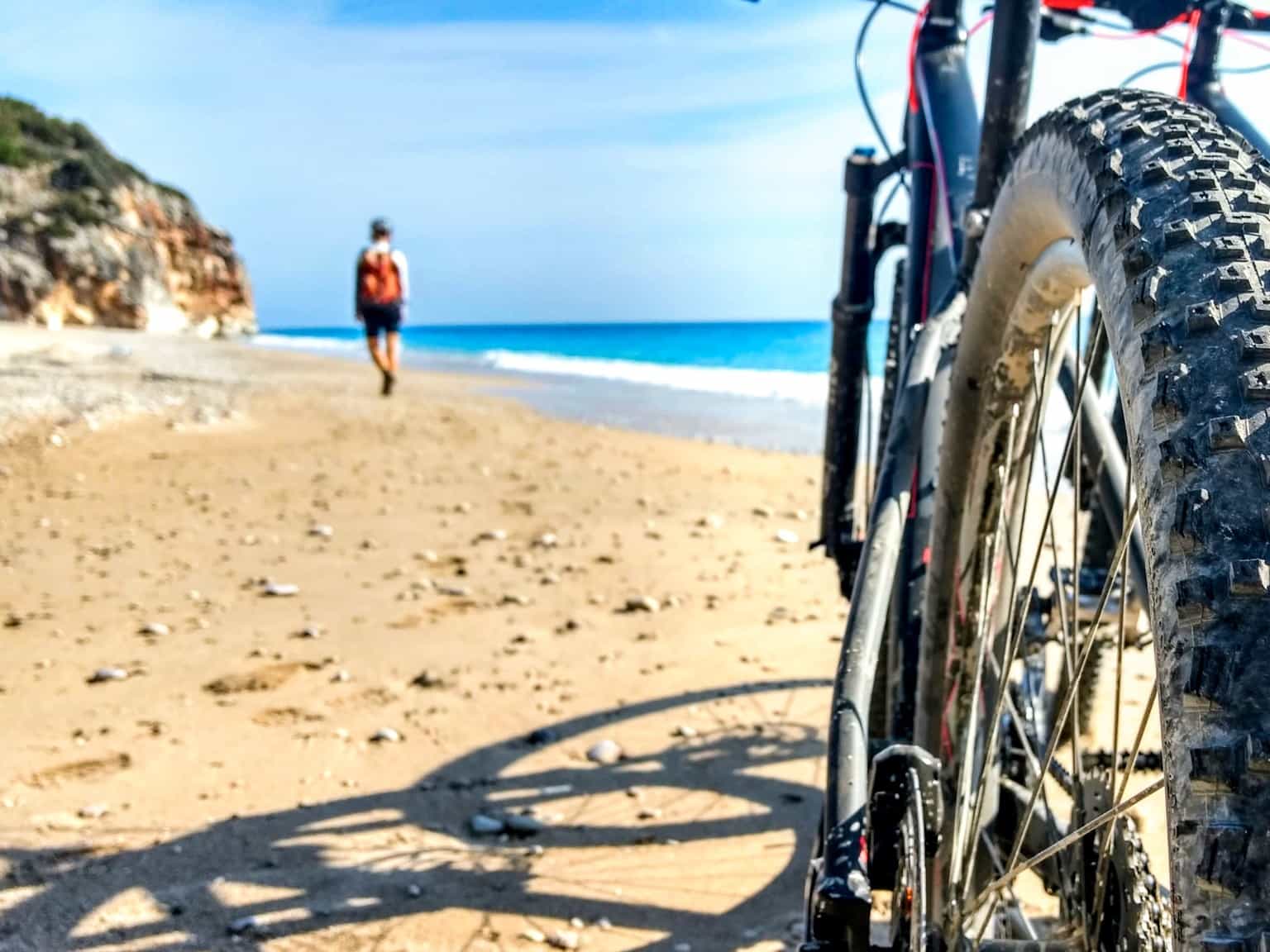 Bike on sandy beach in Albania