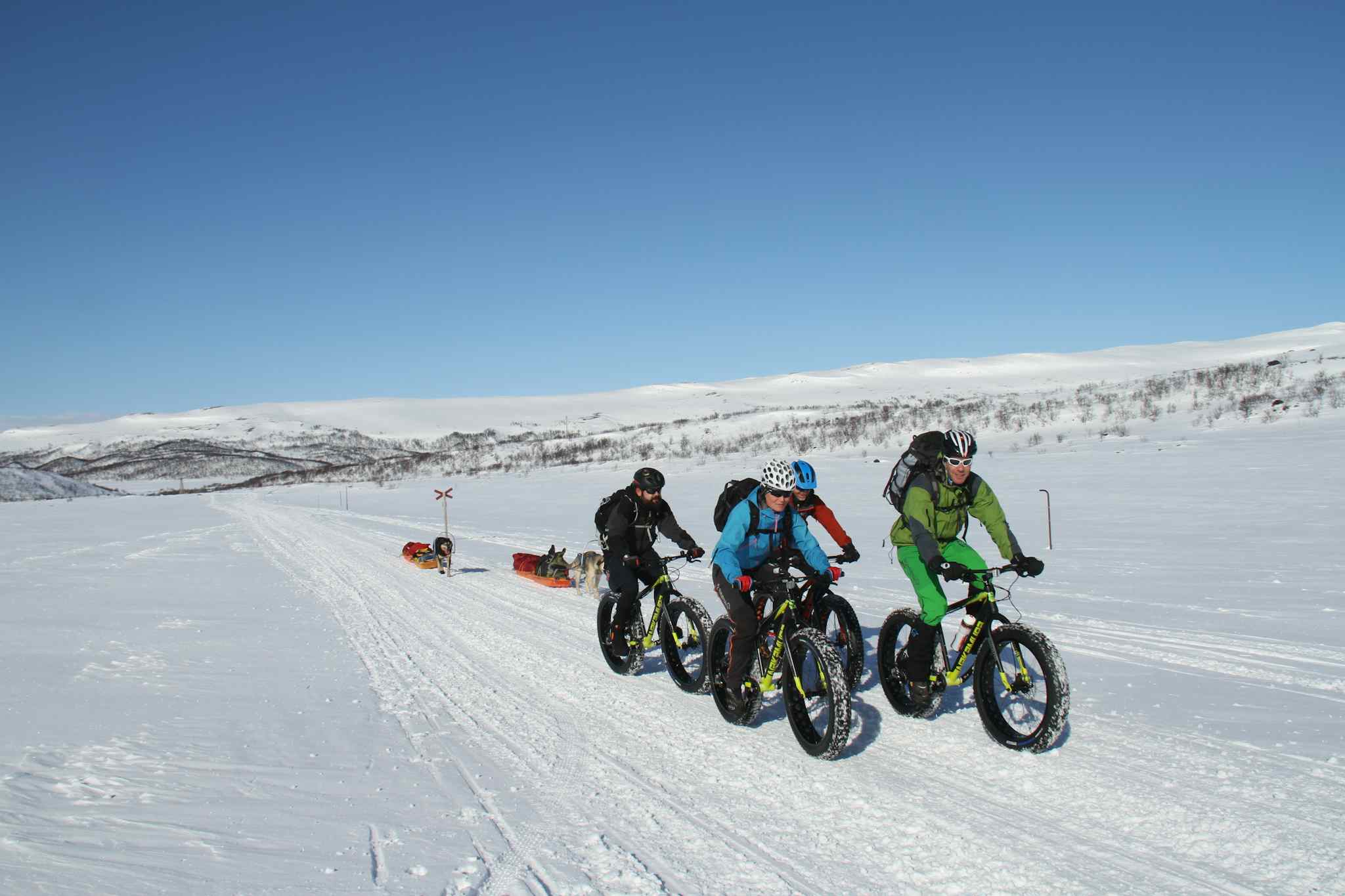 Crossing the plateau, Arctic fat biking, Norway.