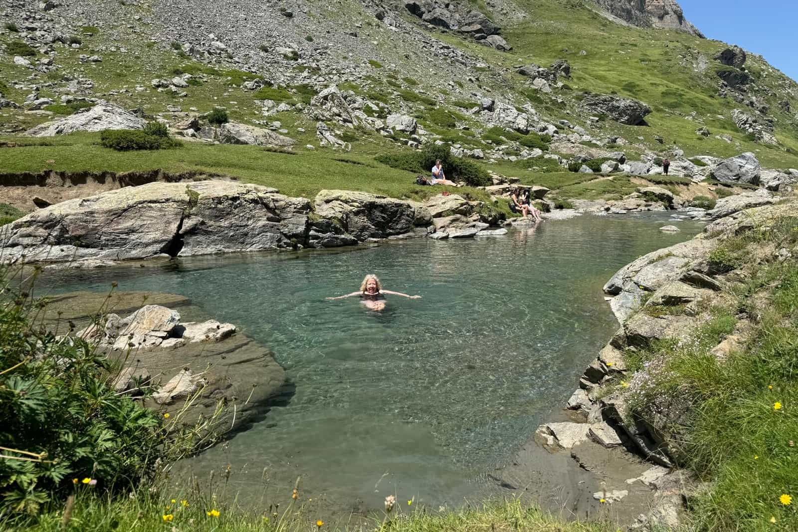 Swimming in a mountain river in the Pyrenees