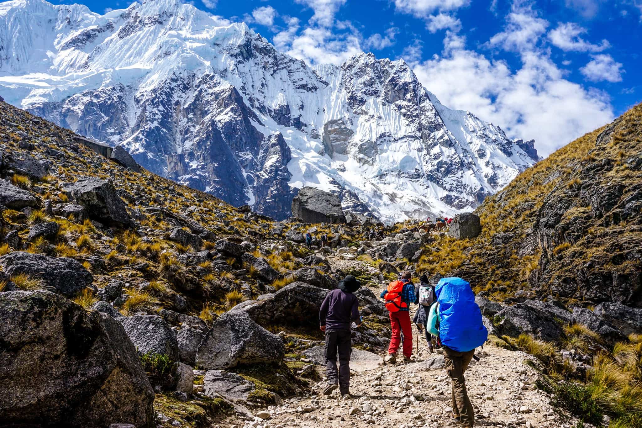 Hikers heading up Salkantay Pass