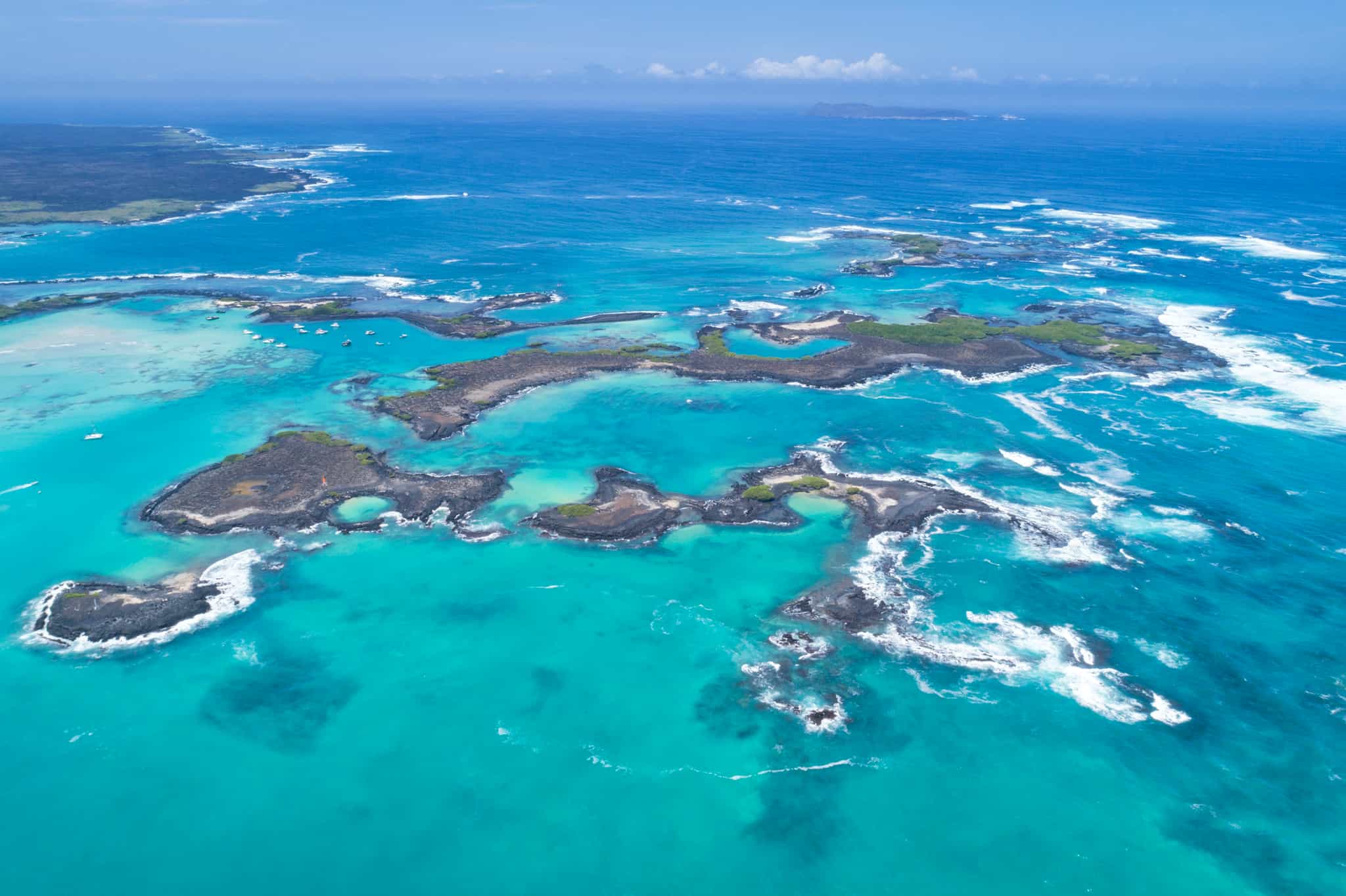 An aerial view of Las Tintoreras, Isla Isabela in the beautiful Galapagos Islands.