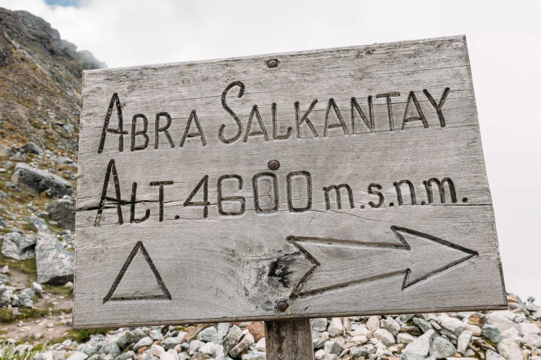 Sign at the top of Salkantay Pass