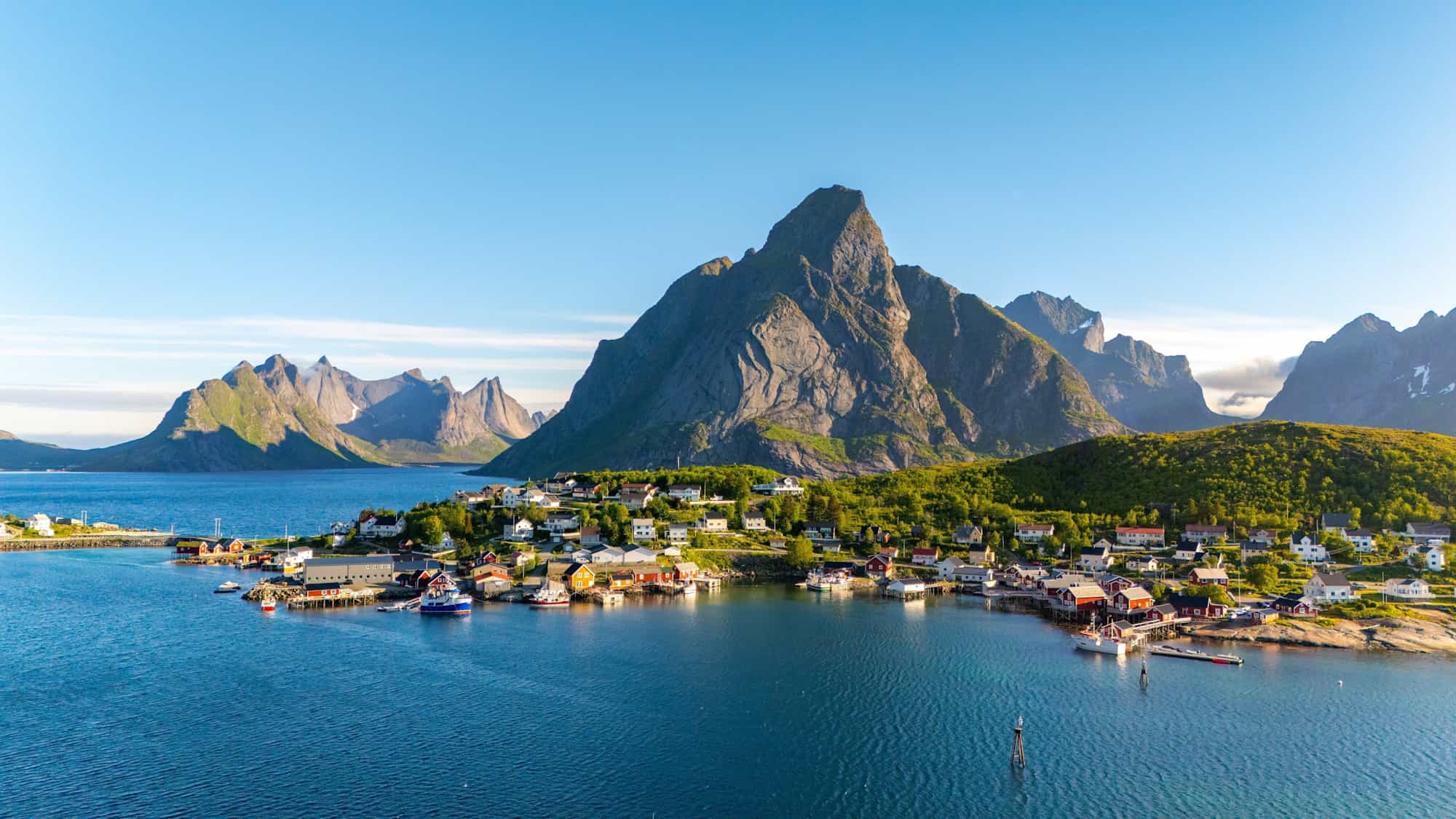 View of Reine village in the Lofoten Islands, Norway.