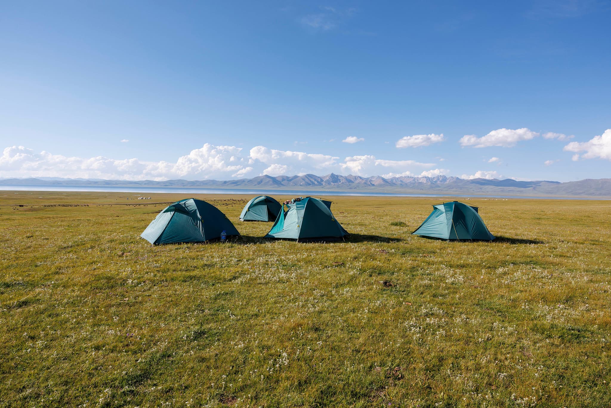 View of tents at Song Kul Lake, Kyrgyzstan