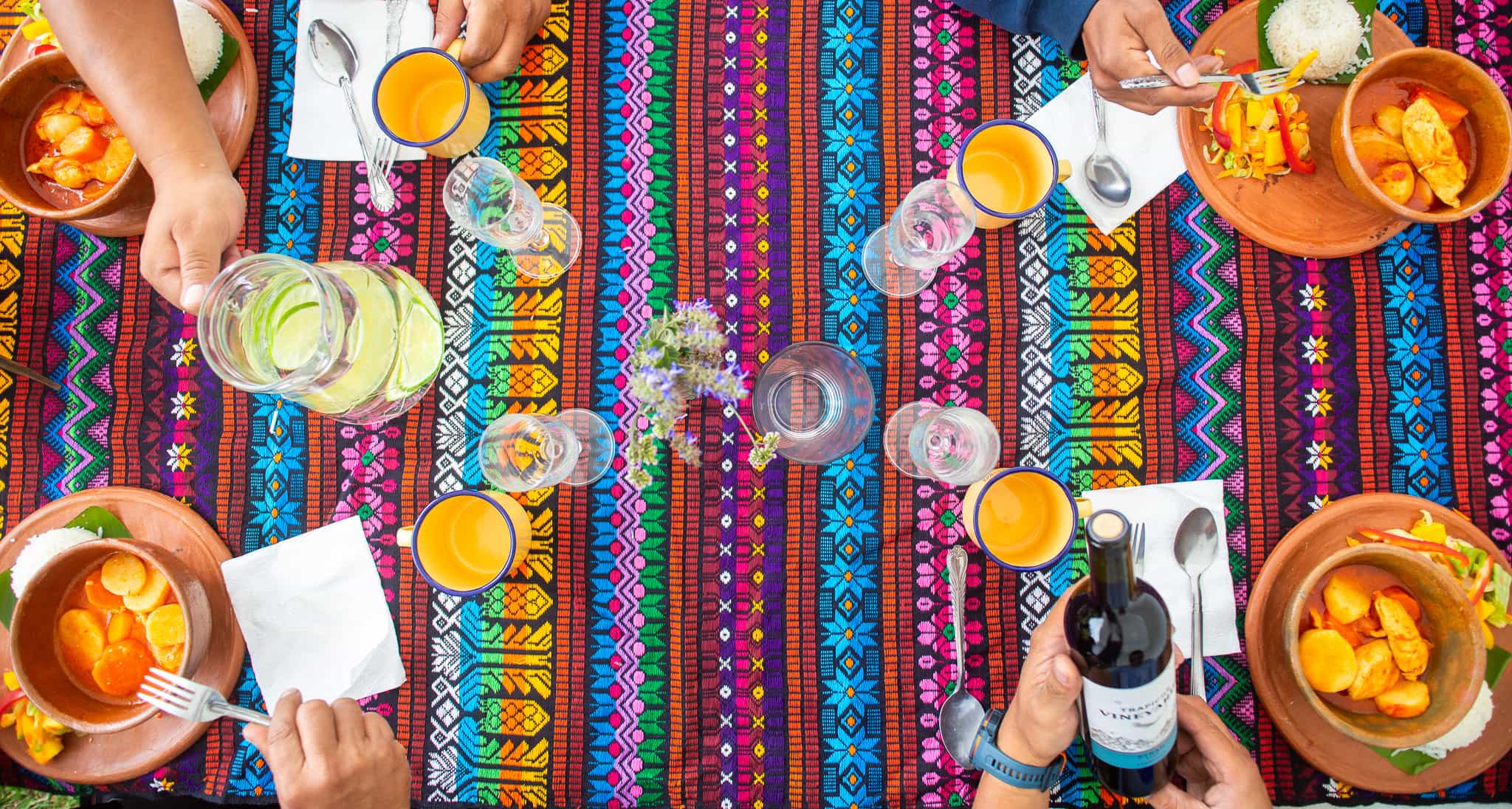 Dinner spread at a glamping site in Guatemala