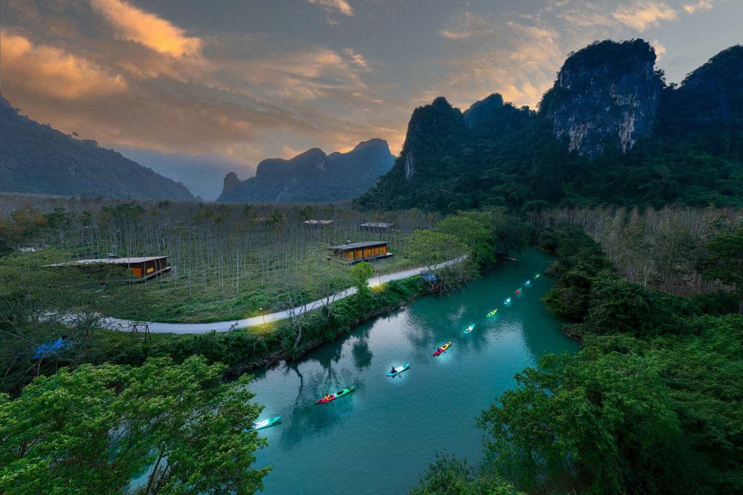 Night kayaking at the Blue Diamond Retreat, Vietnam.