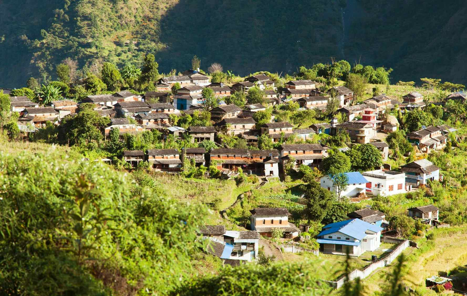 Aerial view of a village in Dhaulagiri area, western Nepal.