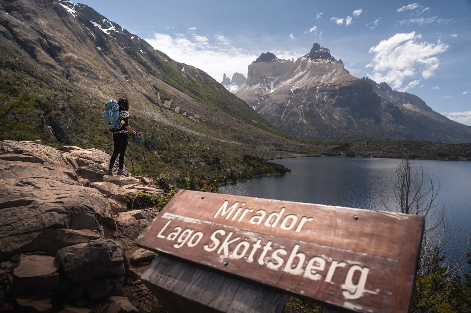 Hiker at Mirador Lago Skottsberg in Torres del Paine