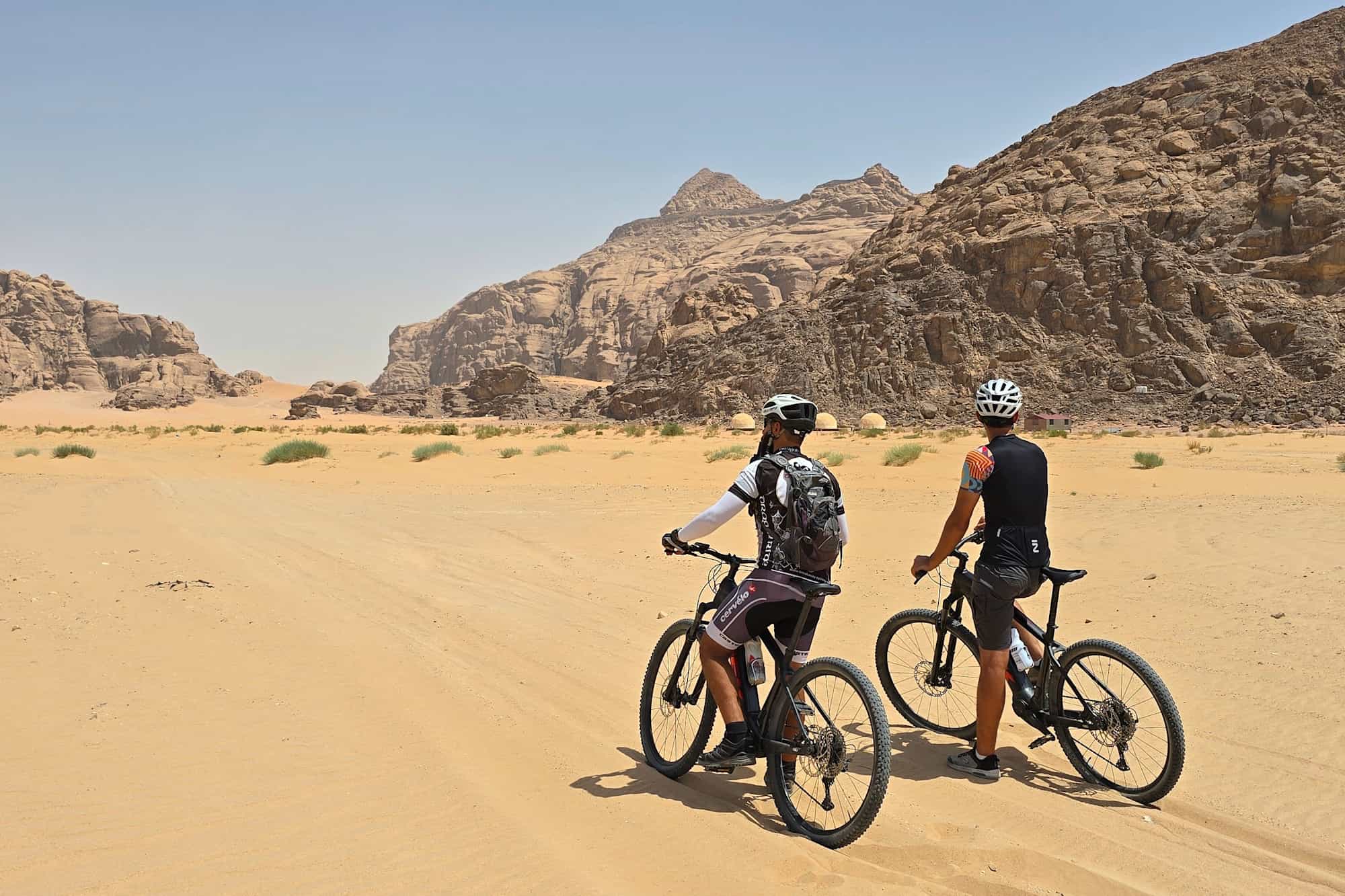 E-biking into the Wadi Rum desert, Jordan