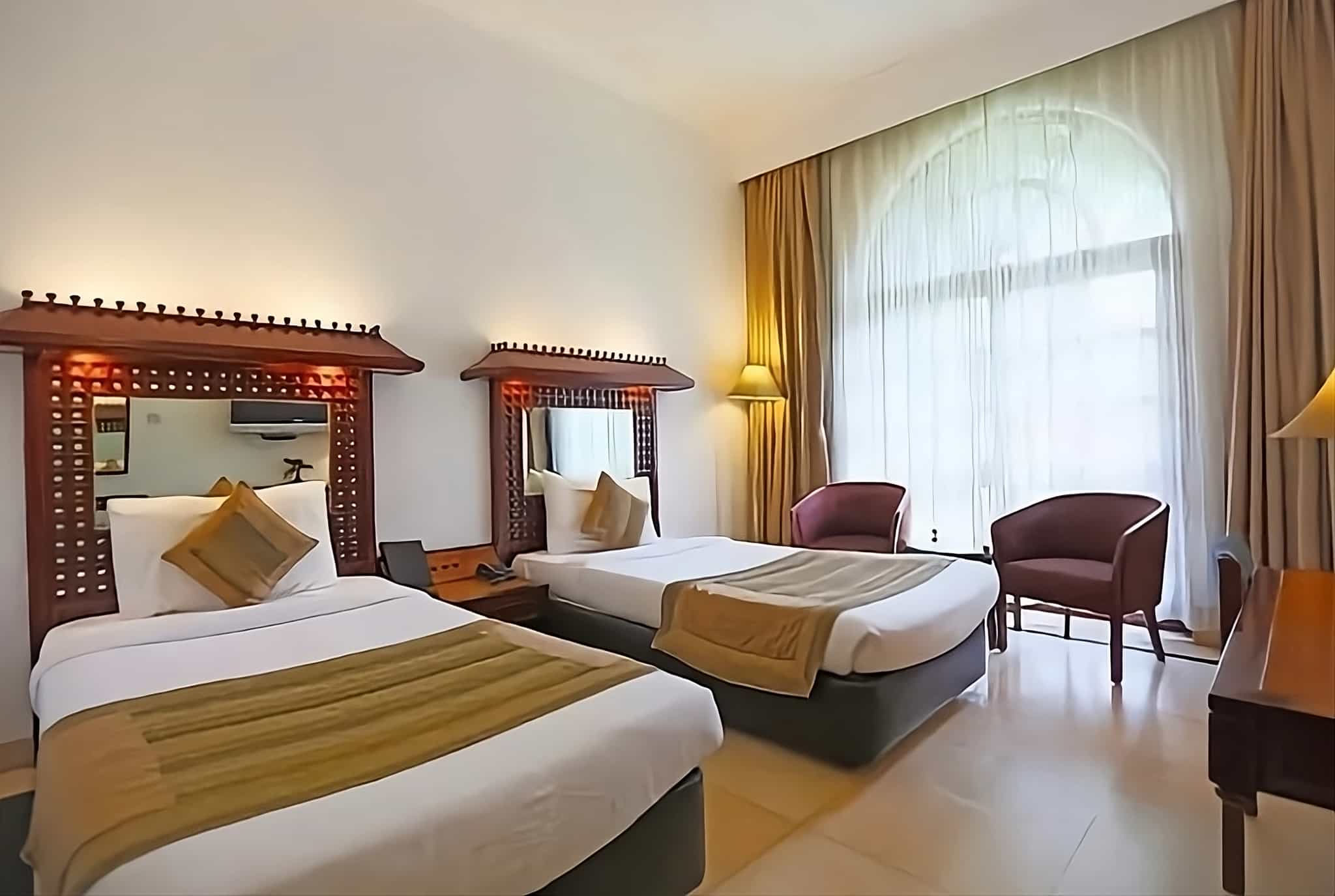 Twin room at the Ashok Country Resort, Delhi, India.