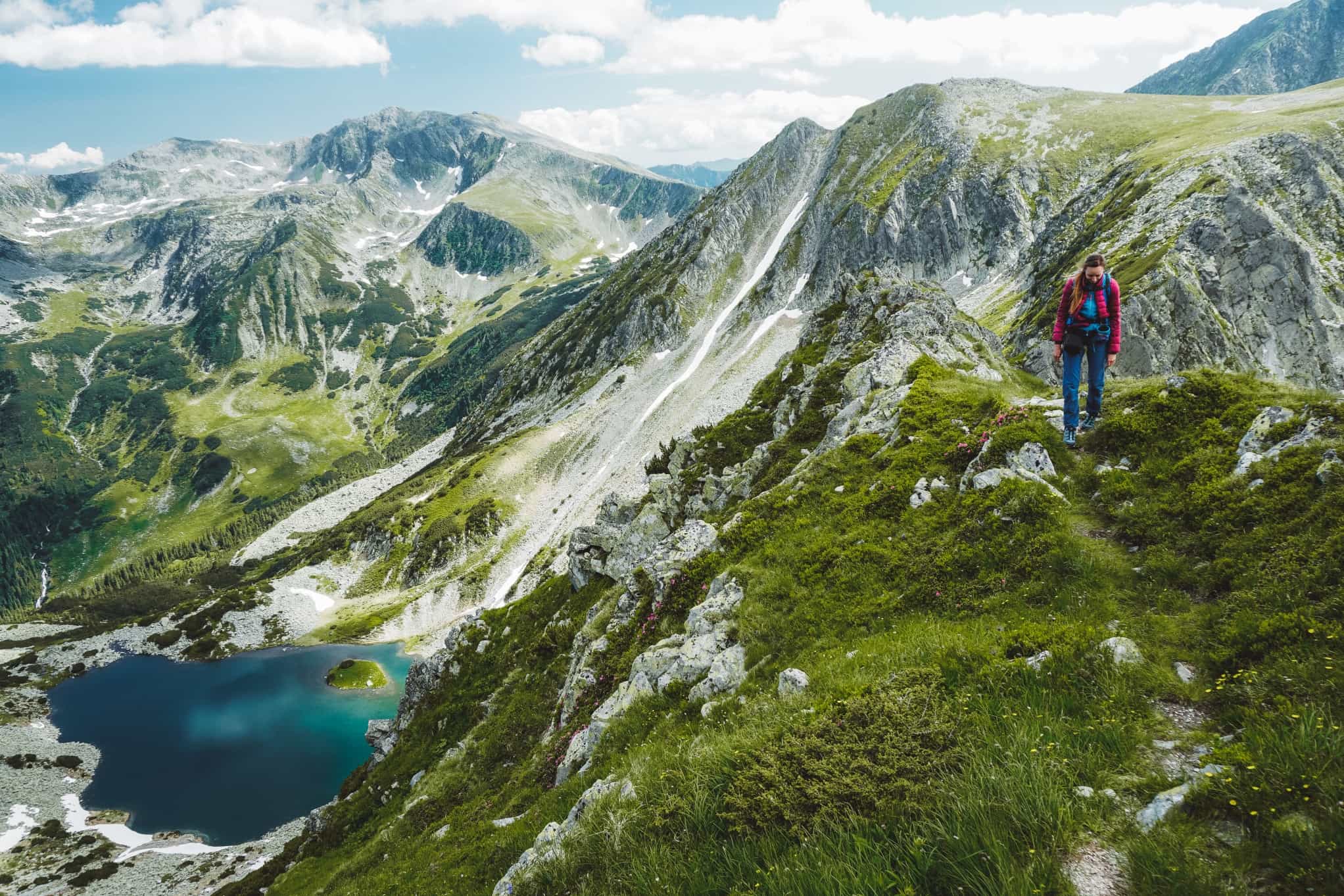 Hiker in the Retezat Mountains, Romania.
