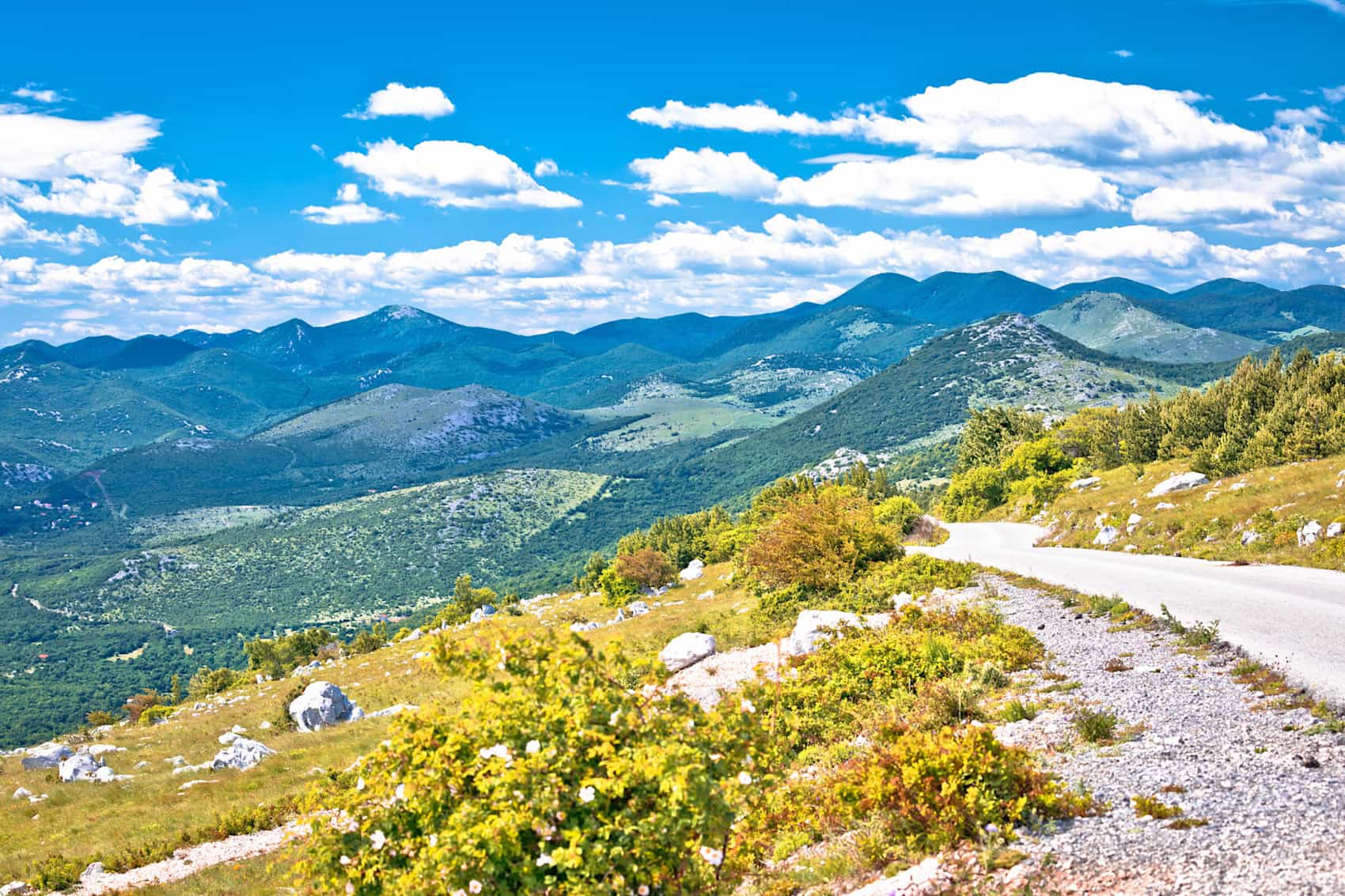 Mountain road and Velebit mountain landscape view, Northern Velebit in Croatia