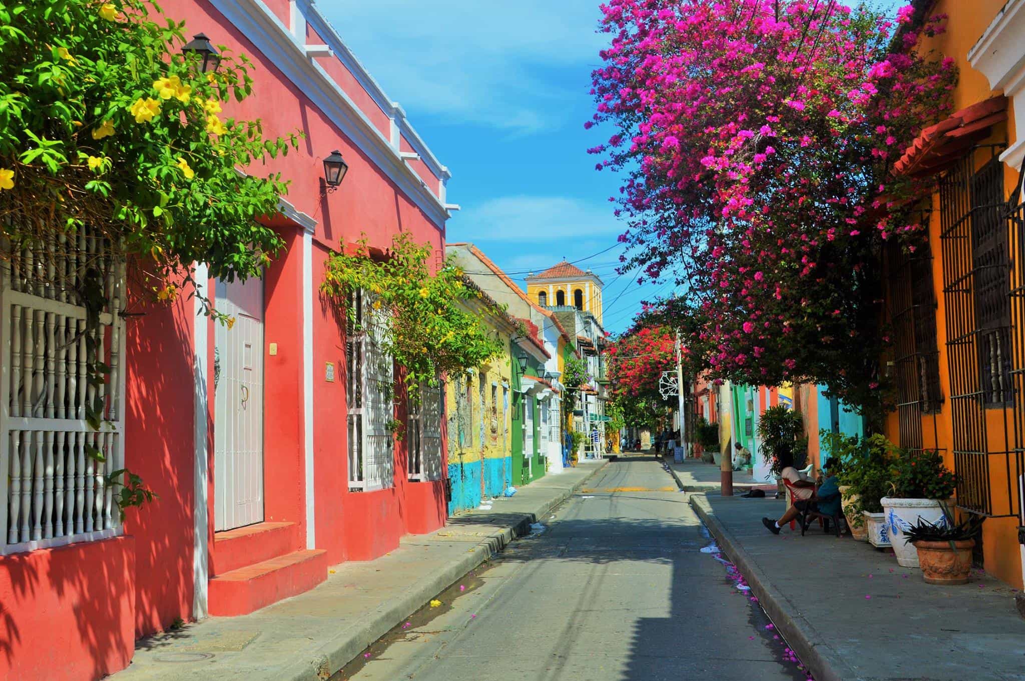 Colourful street in Cartagena, Colombia