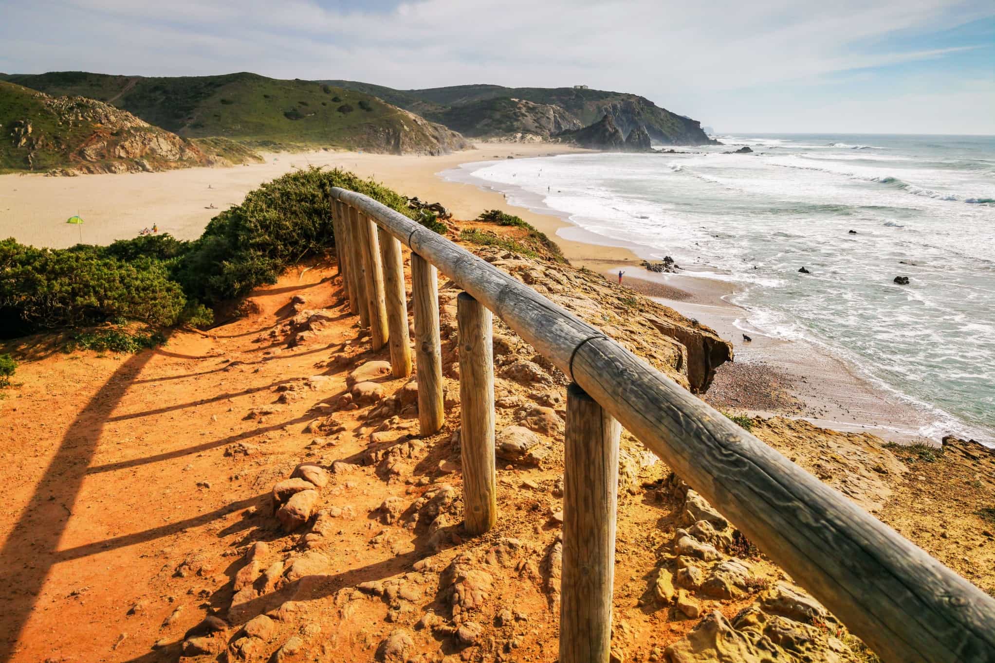 Scenic landscape of Praia do Amado, a beautiful surfer's beach in on the Costa Vicentina near Carrapateira, Portugal