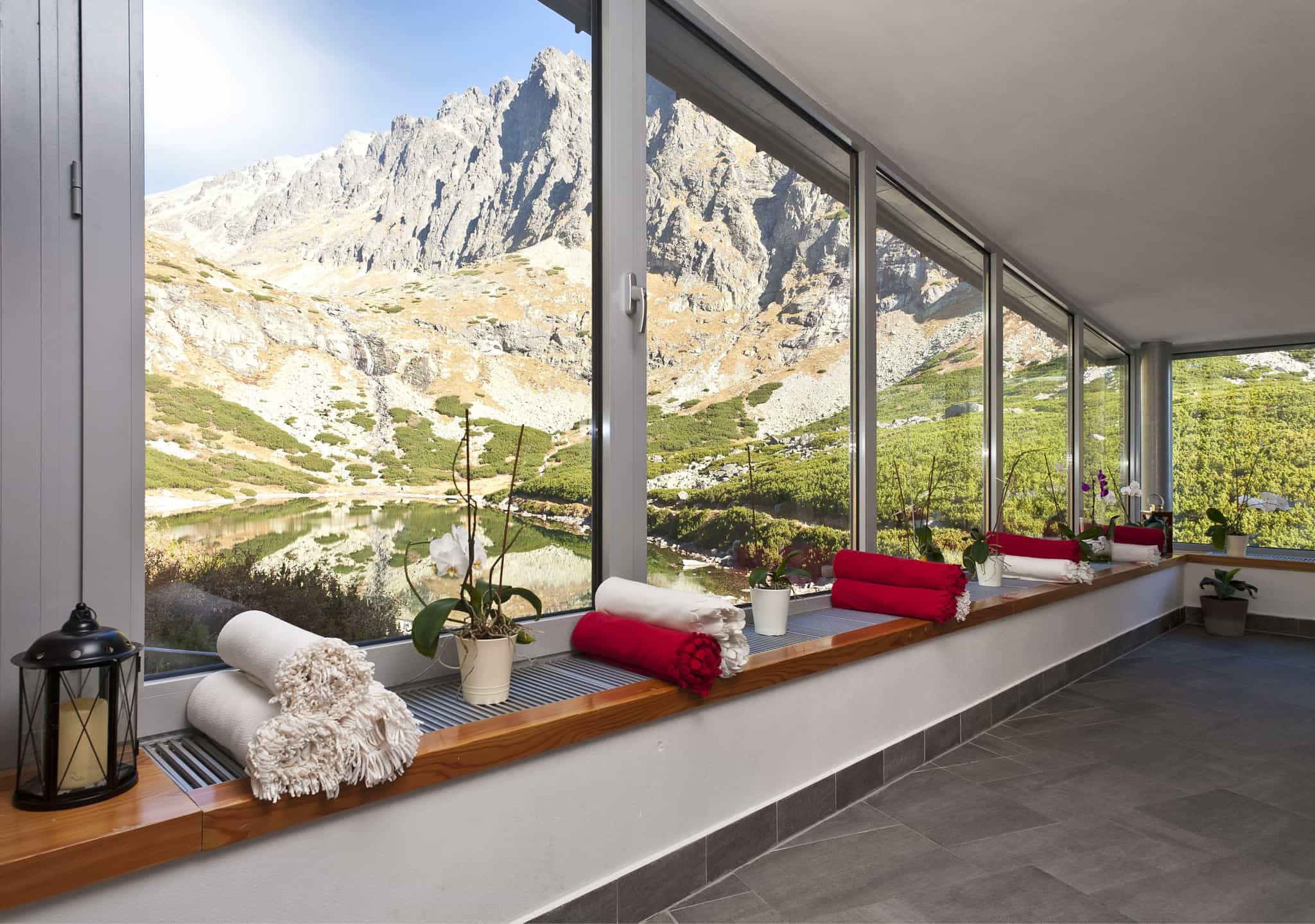 Sliezsky Dom wellness room with mountain views