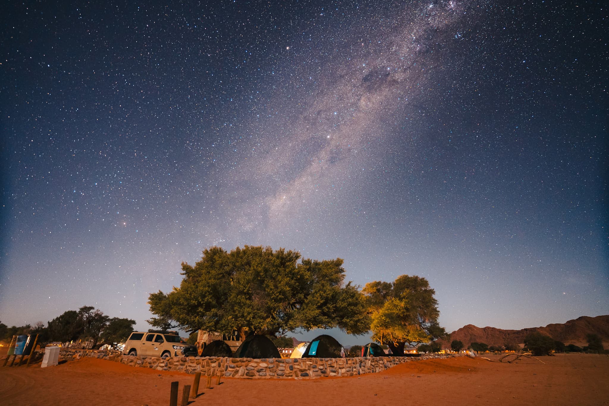 Milky way above the camp at Sesriem, Namibia.
