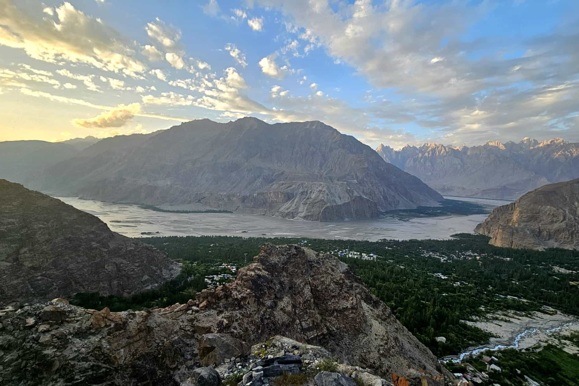 View of the Indus and high mountains from Khaplu