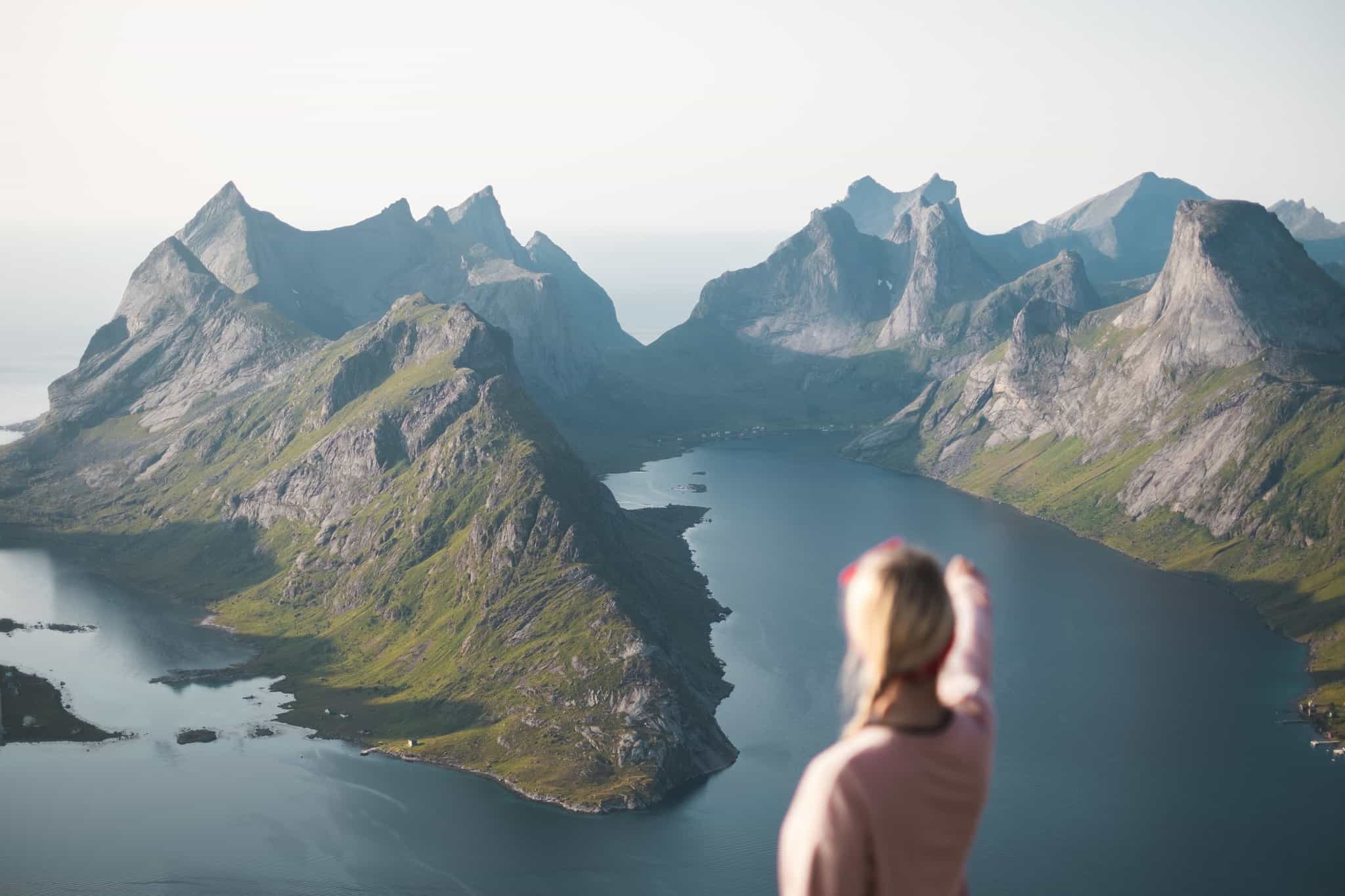 Epic views from Reinebringen, Lofoten Islands, Norway.