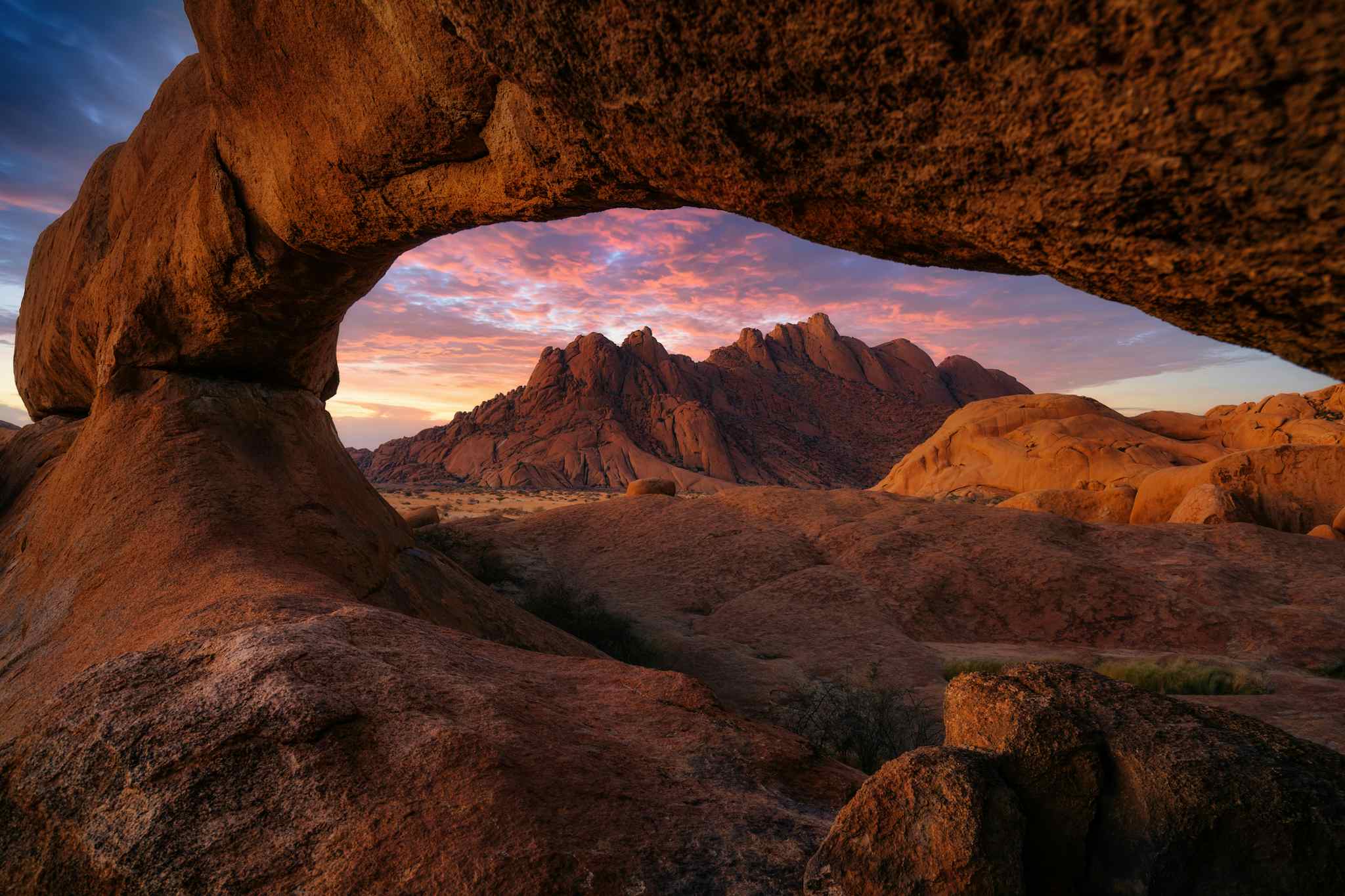 Dramatic Sunset Over Spitzkoppe, Namibia. Photo: GettyImages-1496950162