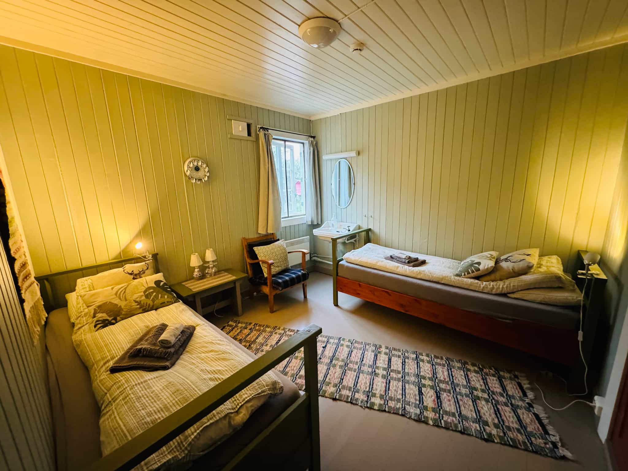 A bedroom at the Suolovuopmi Mountain Lodge.